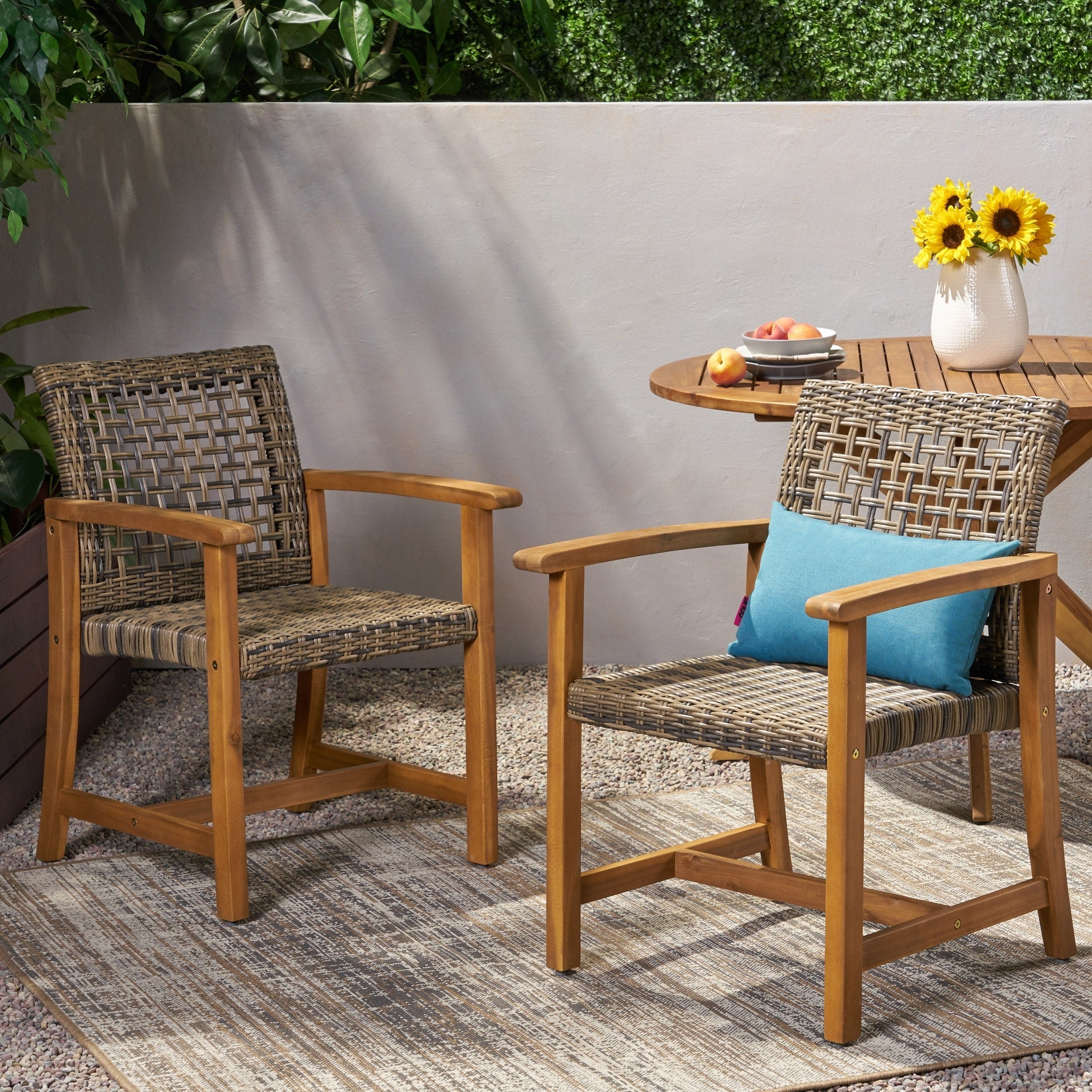 Hampton Outdoor Acacia Wood And Wicker Dining Chair Set Of 2 By Christopher Knight Home