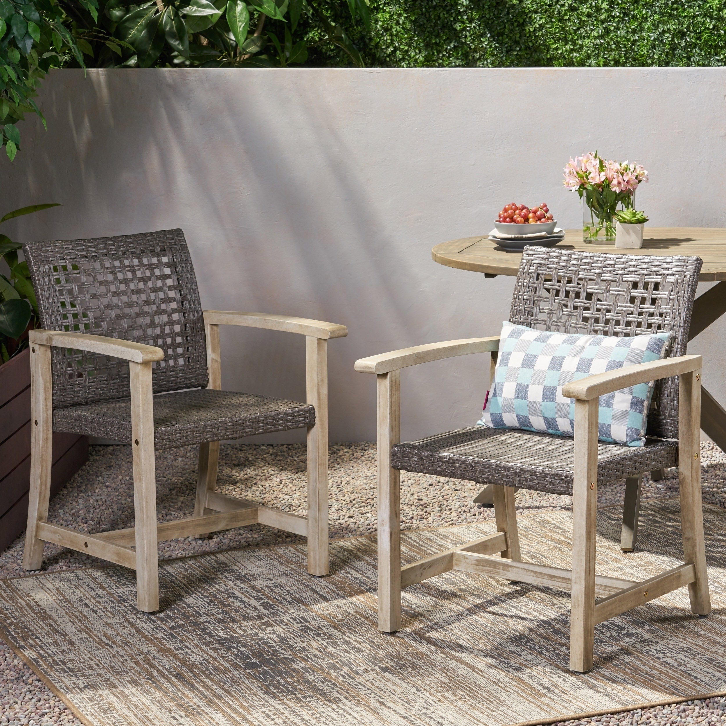 Hampton Outdoor Acacia Wood And Wicker Dining Chair Set Of 2 By Christopher Knight Home