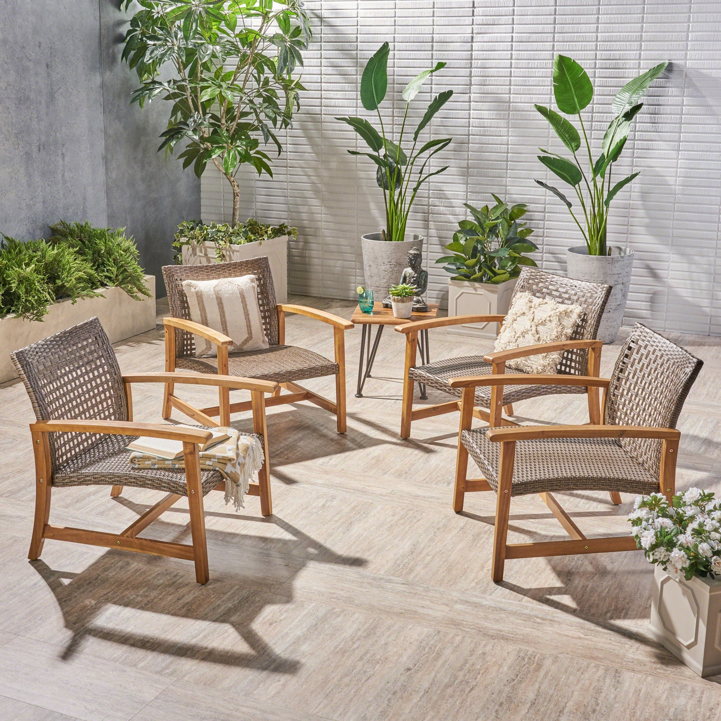 Hampton Outdoor Mid Century Wicker Club Chair Set Of 4 By Christopher Knight Home