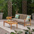Hampton Outdoor Wood And Wicker Sofa And Coffee Table Set By Christopher Knight Home