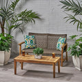 Hampton Outdoor Wood And Wicker Loveseat And Coffee Table Set By Christopher Knight Home