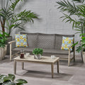 Hampton Outdoor Wood And Wicker Sofa And Coffee Table Set By Christopher Knight Home