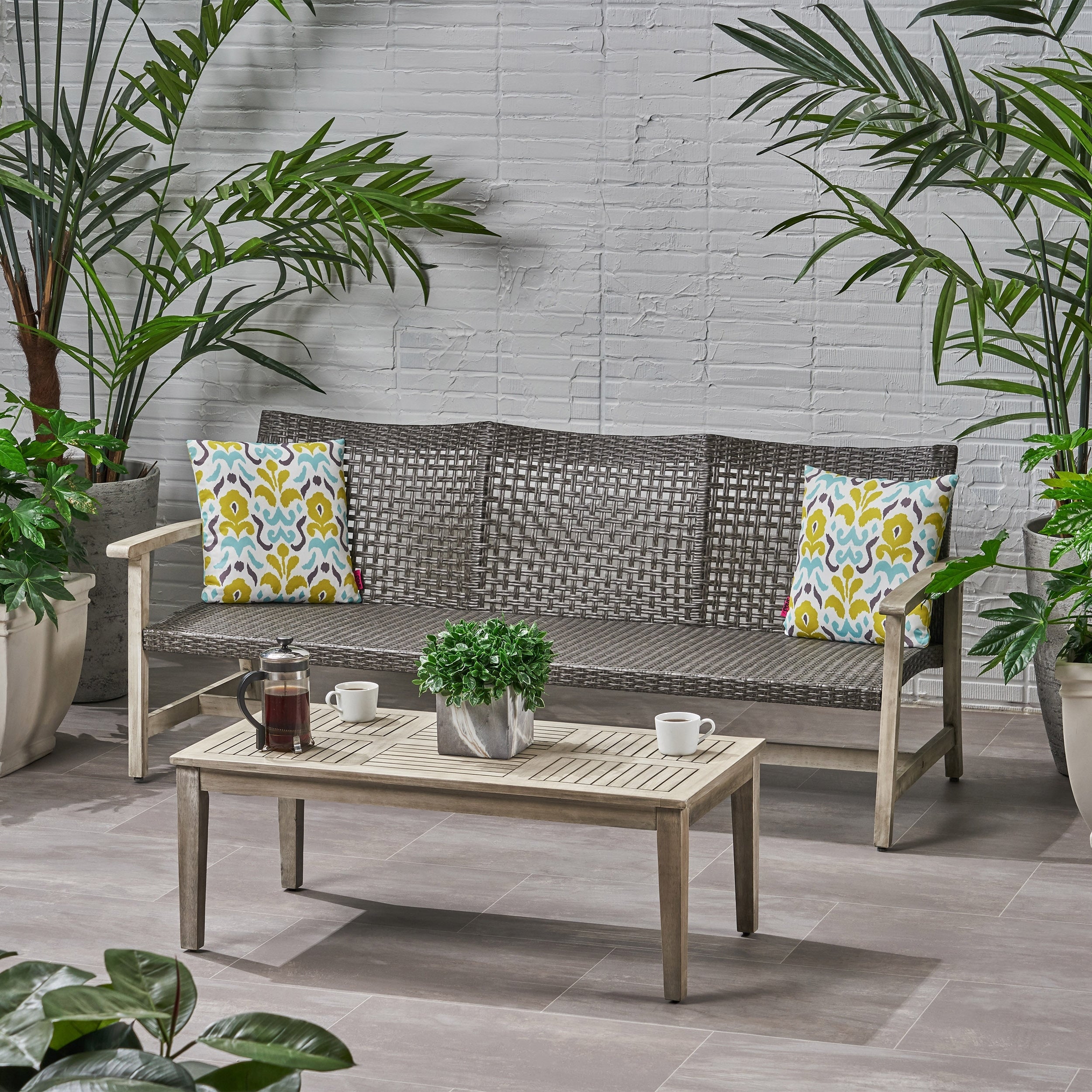 Hampton Outdoor Wood And Wicker Sofa And Coffee Table Set By Christopher Knight Home