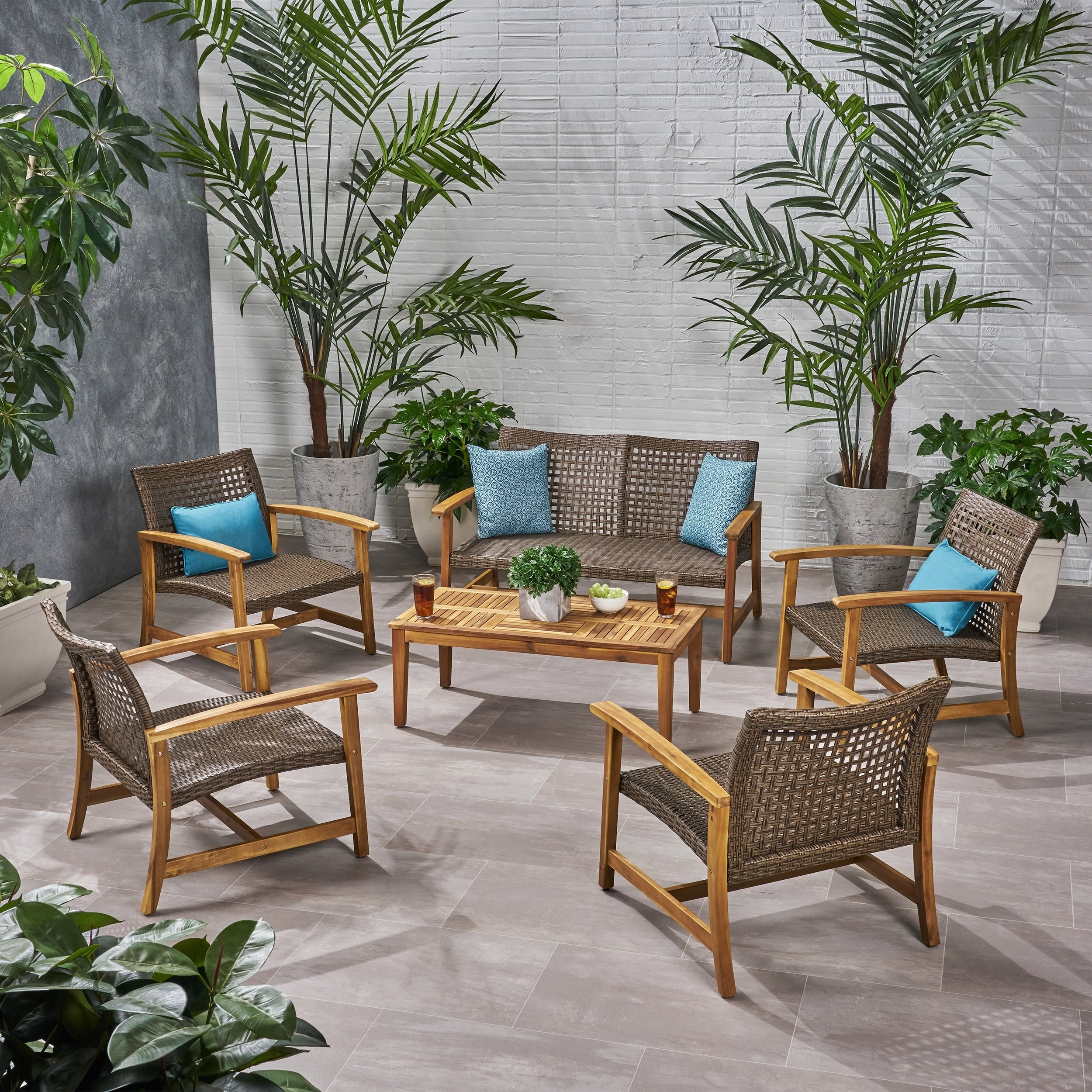 Hampton Outdoor 6 Piece Wood And Wicker Chat Set By Christopher Knight Home