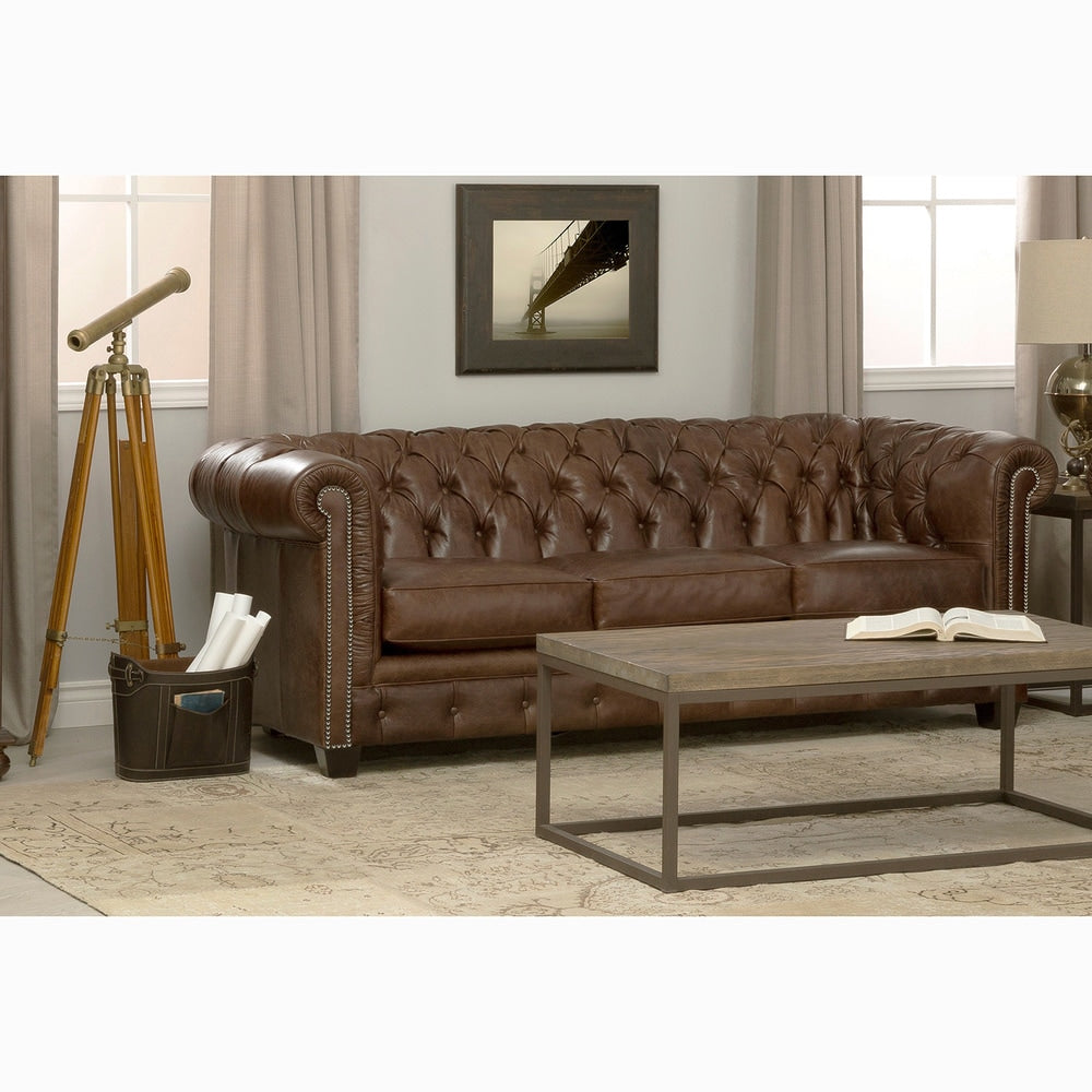 Hancock Tufted Brown Leather Chesterfield Sofa