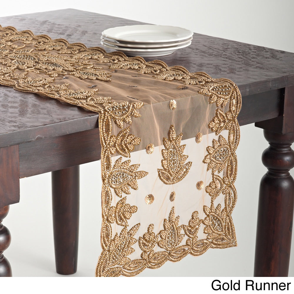 Hand Beaded Design Table Topper Or Runner