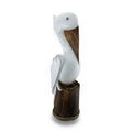 Hand Carved Painted Wooden Pelican On Piling Statue Coastal