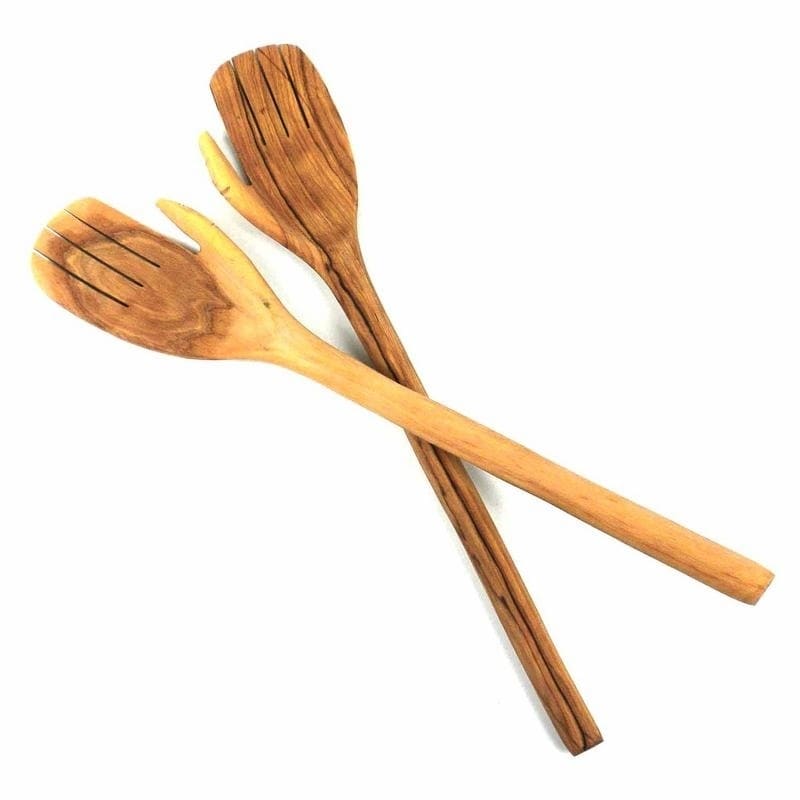 Hand Carved 17 Inch Olive Wood Helping Hands Salad Servers Kenya Tan
