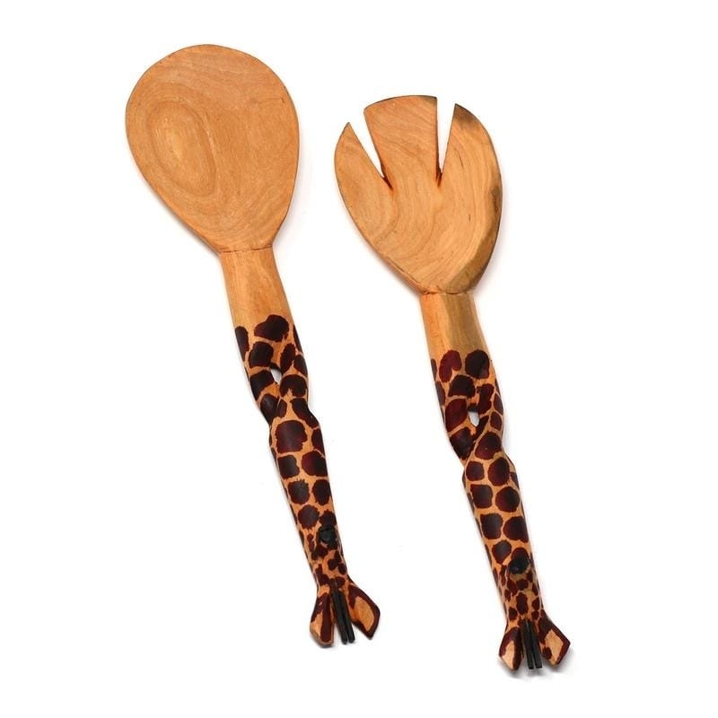 Hand Carved Salad Serving Set