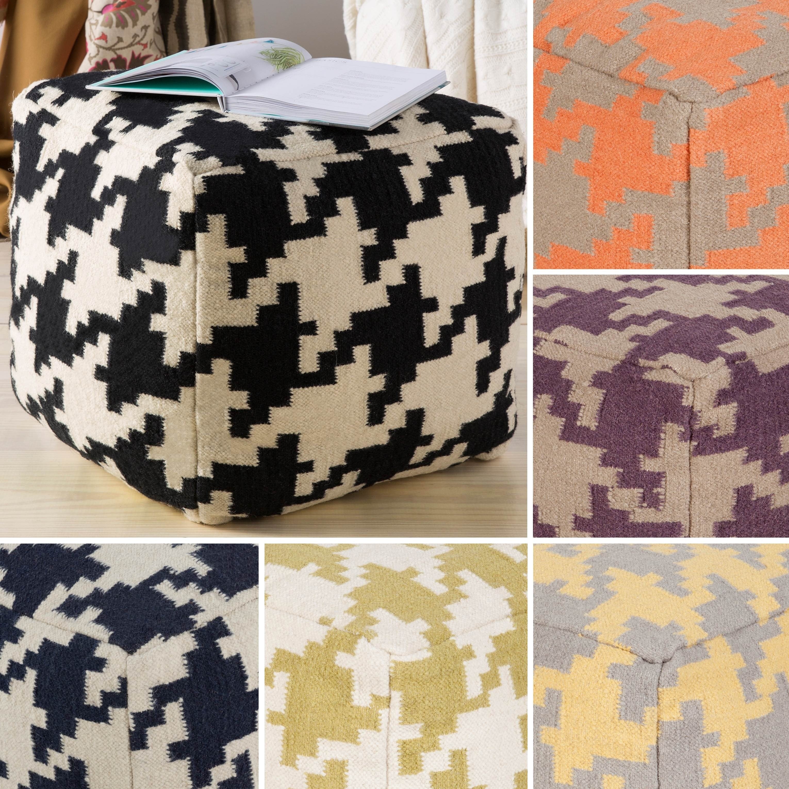 Hand Crafted Tuscaloosa Houndstooth 18 Inch Square Pouf