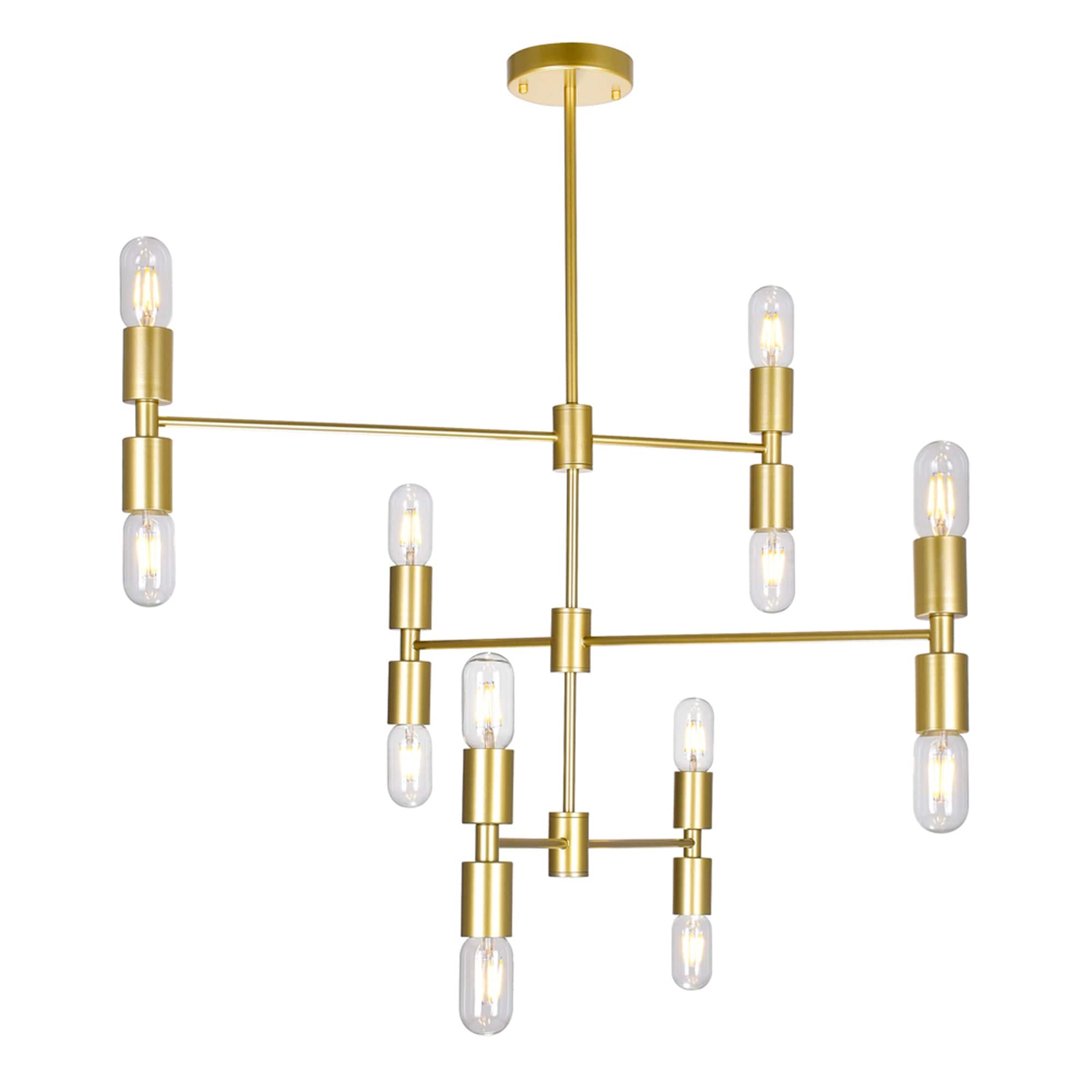 Hand Crank 12 Light Chandelier With Medallion Gold Finish 34 In
