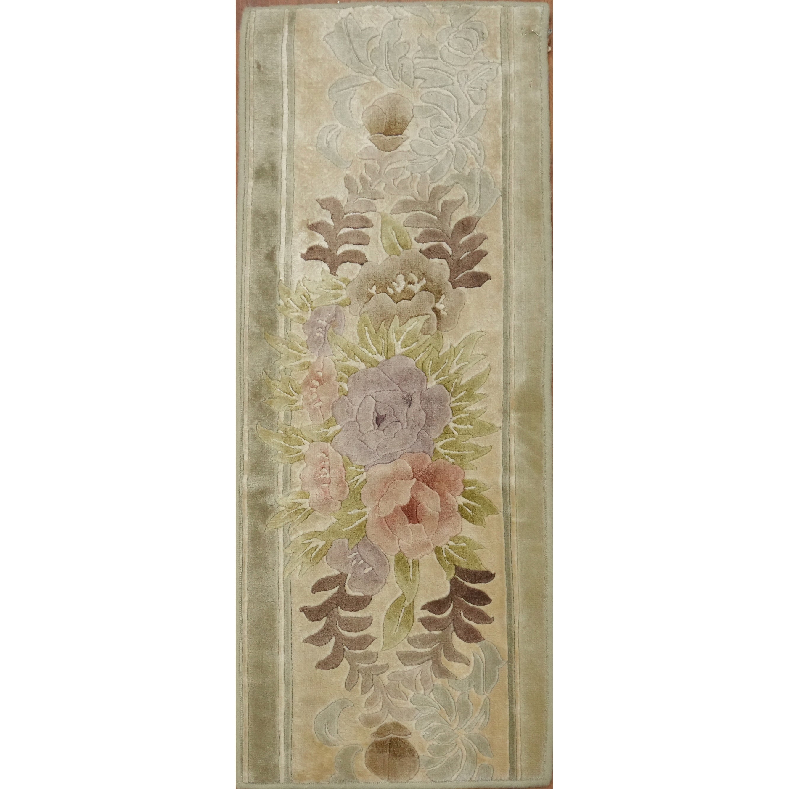 Hand Knotted Oriental 100 Silk Carpet Traditional All Over Beige Ivories Art Deco Area Rug 3 4 X 1 4