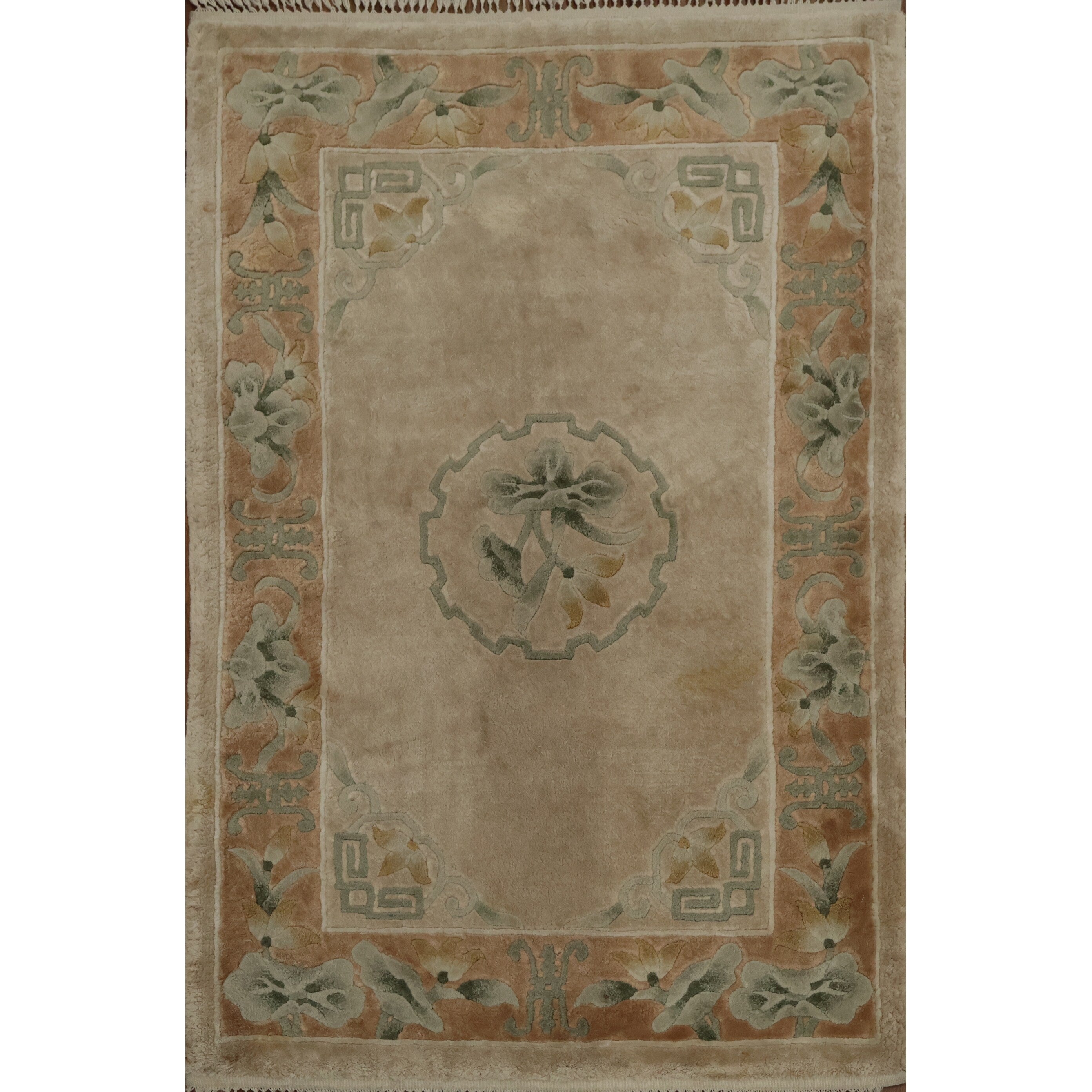 Hand Knotted Oriental 100 Silk Carpet Traditional Medallion Beige Ivories Art Deco Area Rug 3 2 X 2 1