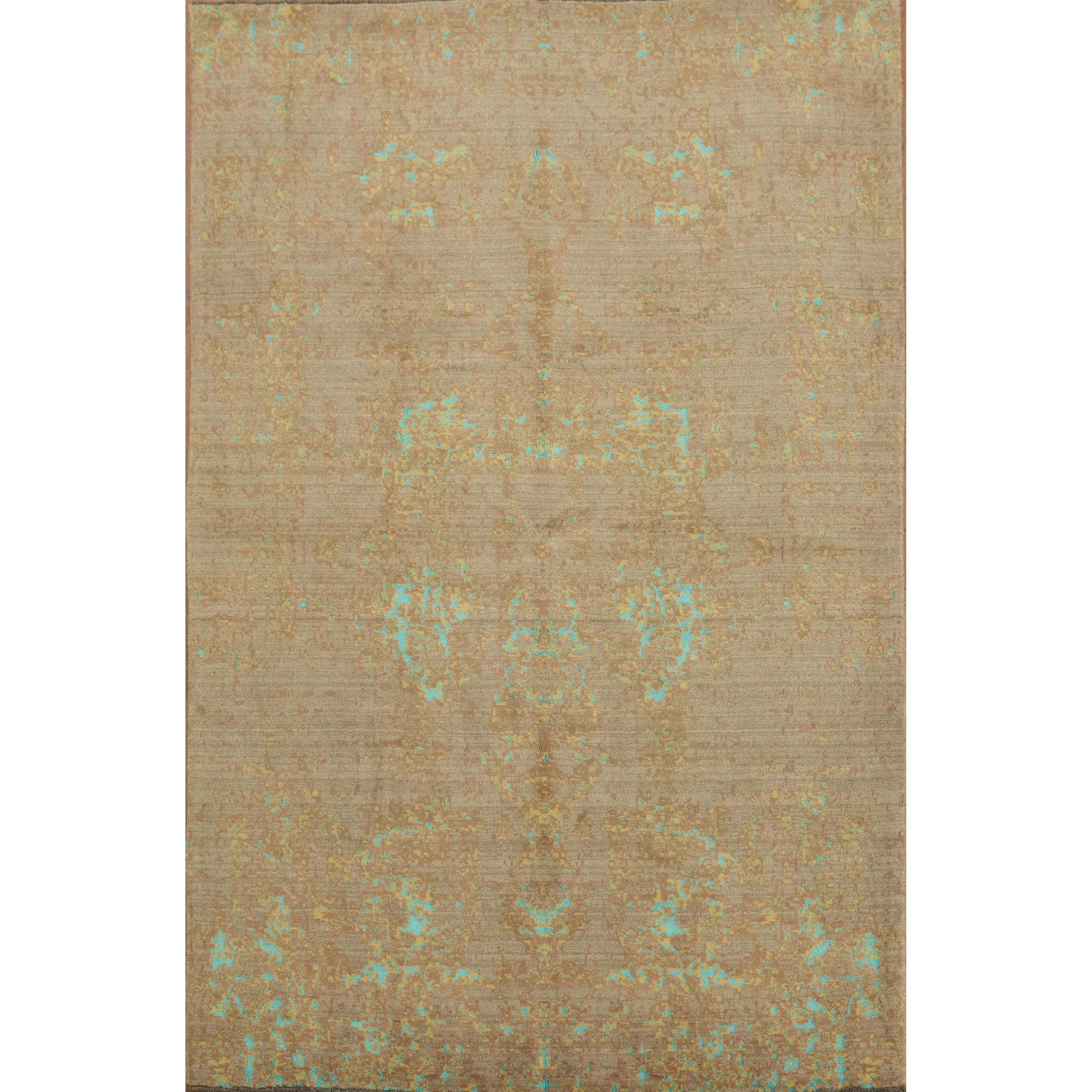 Hand Knotted Oriental 100 Wool Carpet Modern Brown Abstract Area Rug 9 9 X 6 5