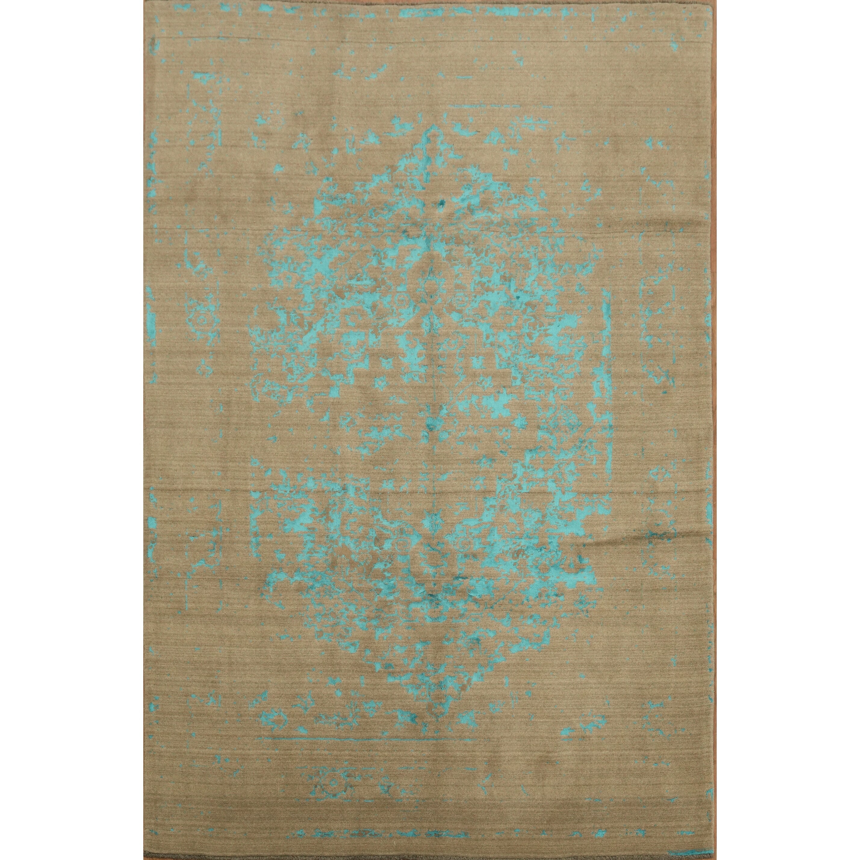 Hand Knotted Oriental 100 Wool Carpet Modern Brown Abstract Area Rug 9 4 X 6 5