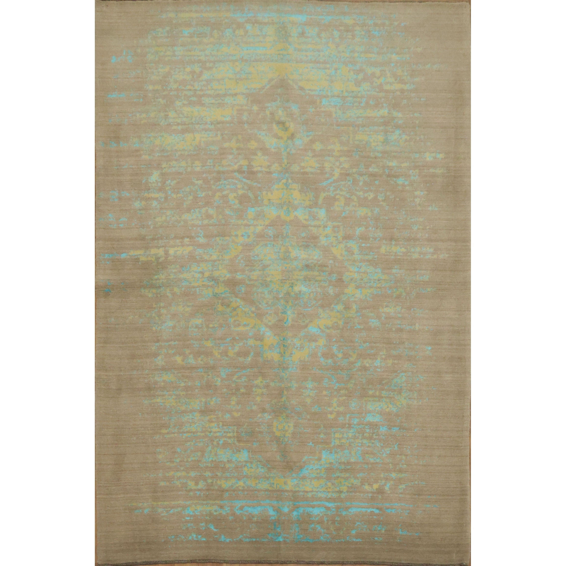 Hand Knotted Oriental 100 Wool Carpet Modern Brown Abstract Area Rug 9 8 X 6 5