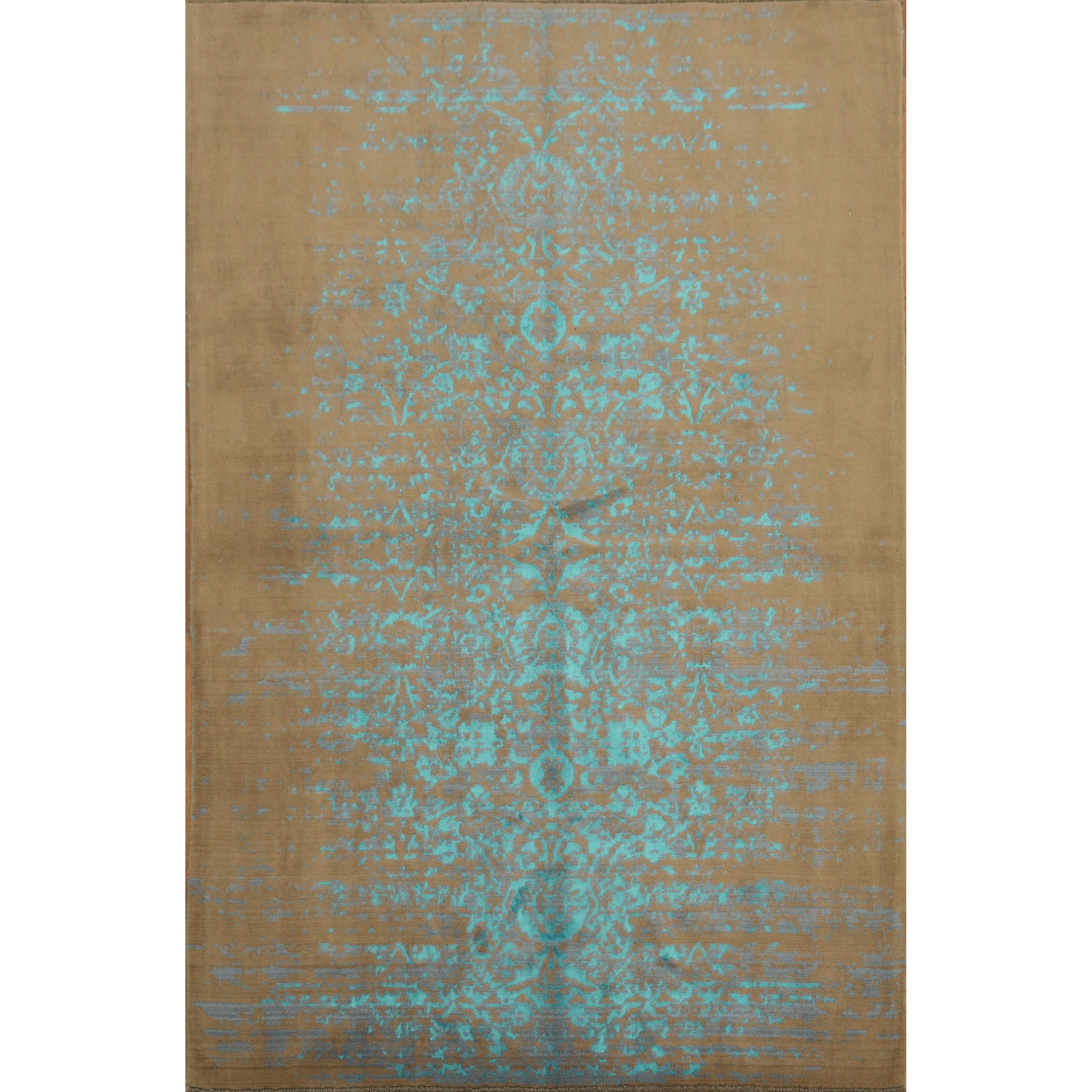 Hand Knotted Oriental 100 Wool Carpet Modern Brown Abstract Area Rug 9 9 X 6 5
