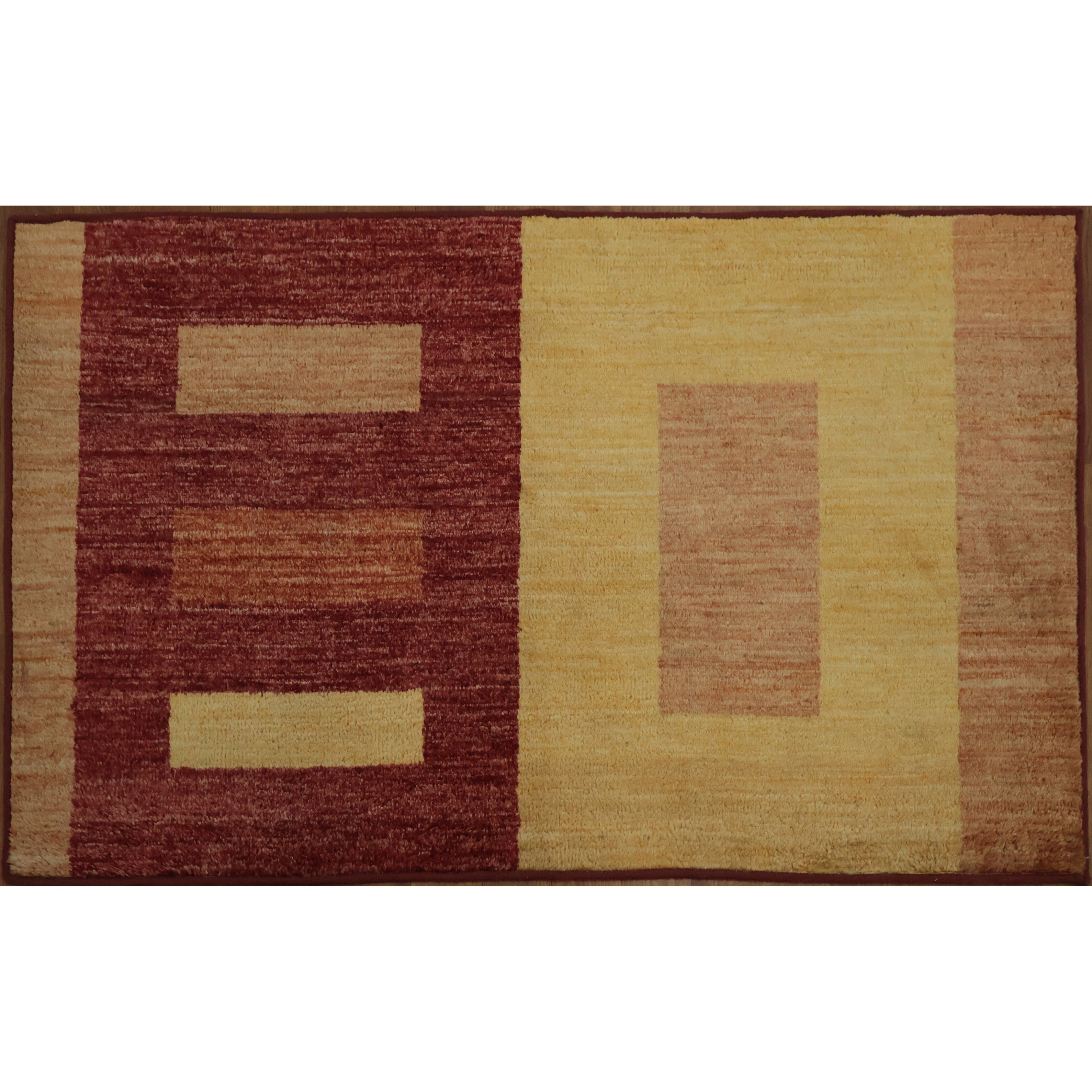 Hand Knotted Oriental 100 Wool Carpet Modern Geometric Multi Colored Gabbeh Area Rug 4 3 X 2 8