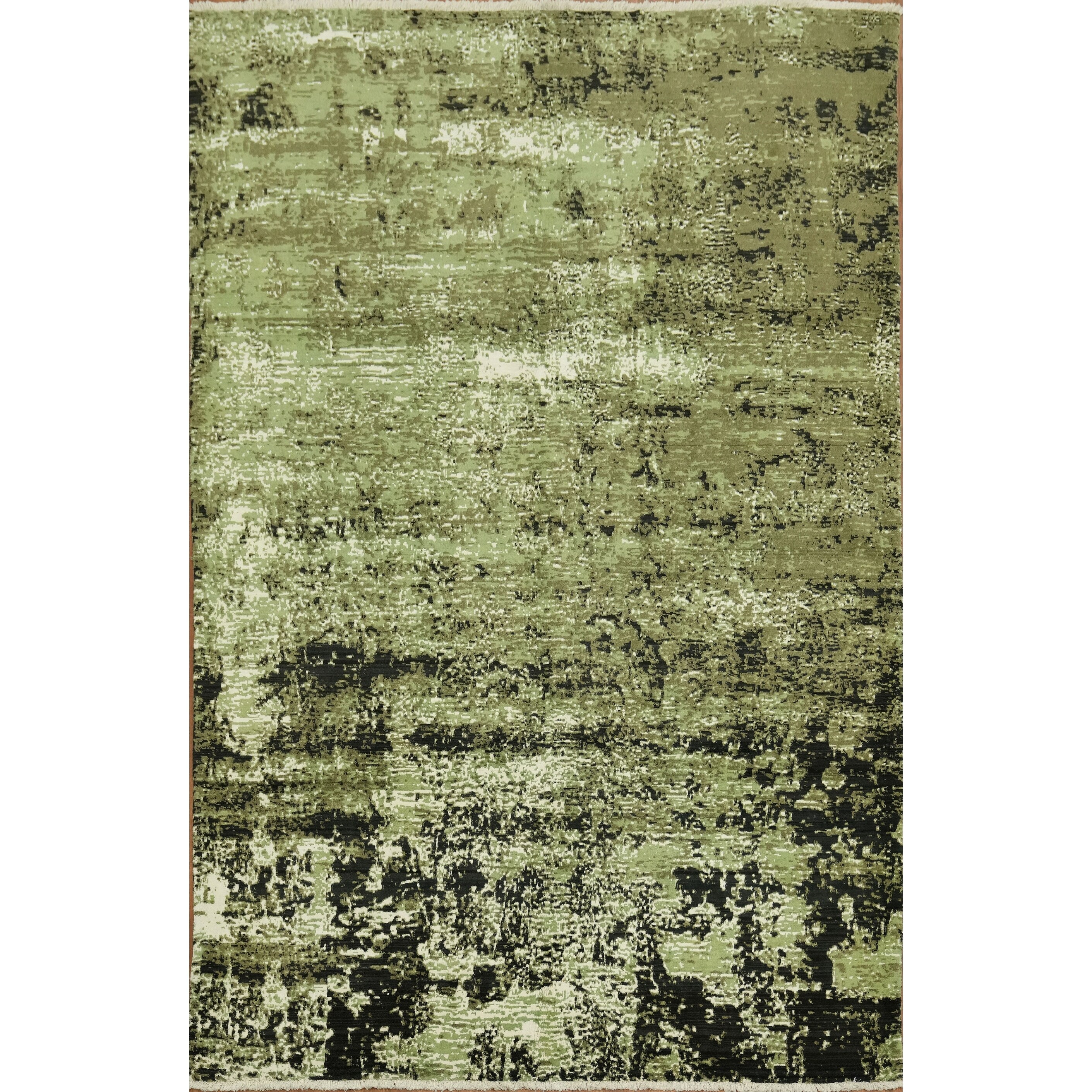 Hand Knotted Oriental 100 Wool Carpet Modern Green Abstract Area Rug 9 6 X 6 5
