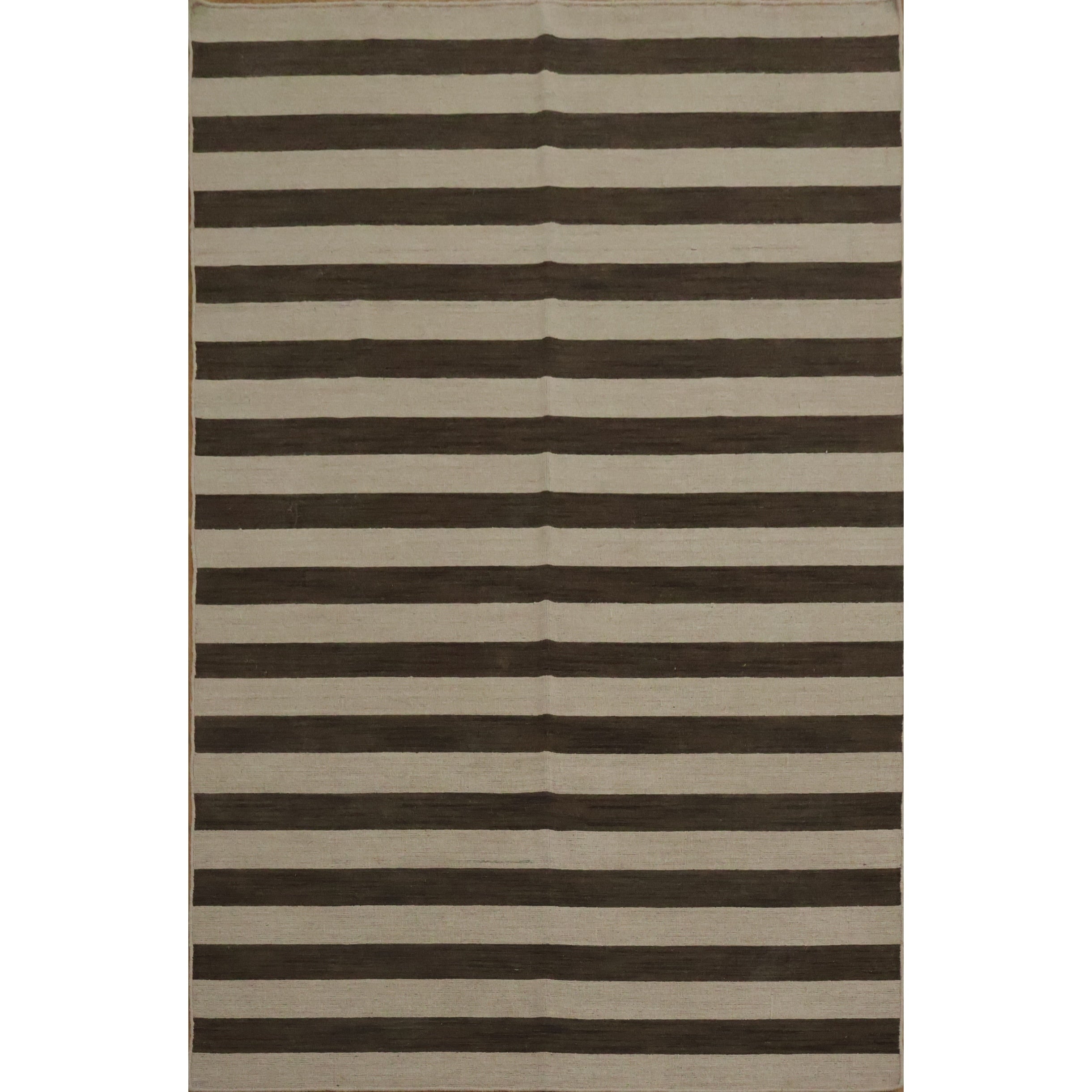 Hand Knotted Oriental 100 Wool Carpet Modern Stripe Brown Gabbeh Area Rug 10 2 X 6 8