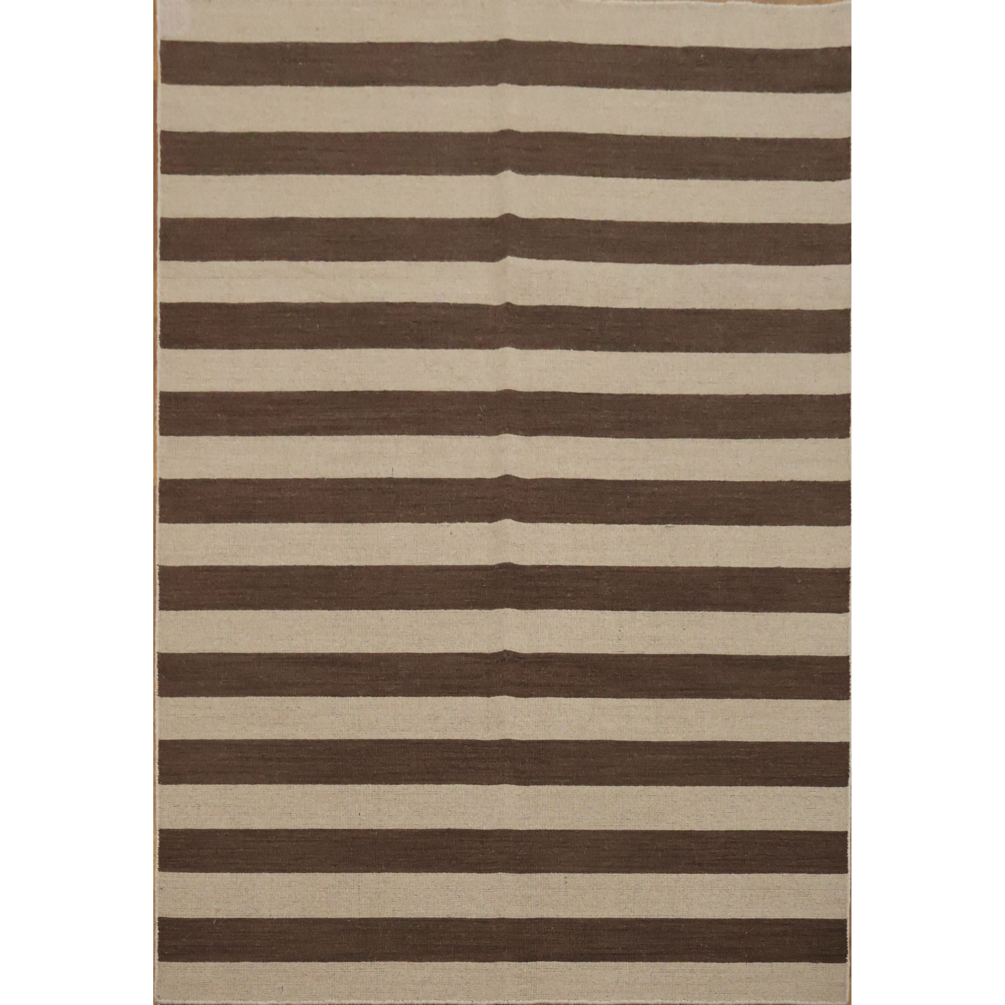 Hand Knotted Oriental 100 Wool Carpet Modern Stripe Brown Gabbeh Area Rug 8 2 X 5 8