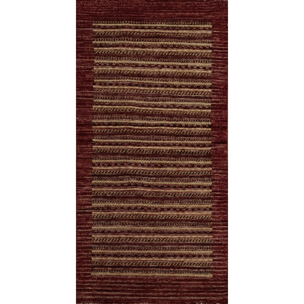 Hand Knotted Oriental 100 Wool Carpet Modern Stripe Red Gabbeh Area Rug 5 9 X 2 10