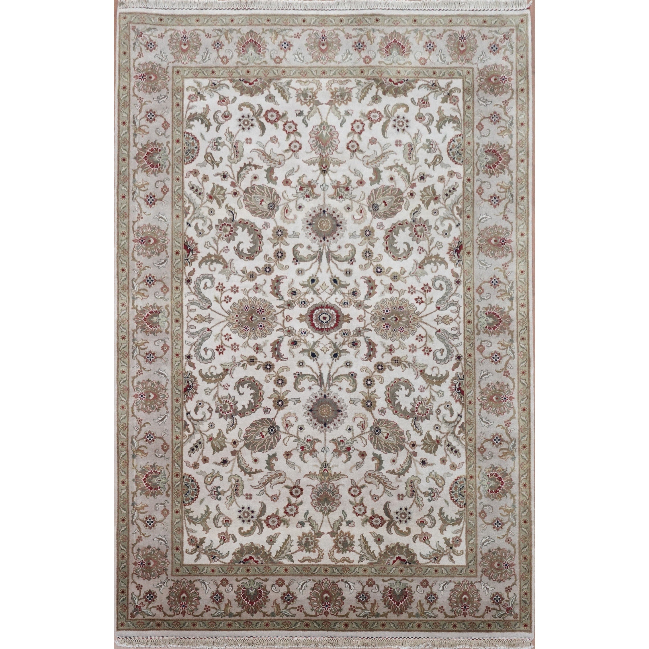 Hand Knotted Oriental 100 Wool Carpet Traditional All Over Beige Ivories Agra Area Rug 9 3 X 6 0