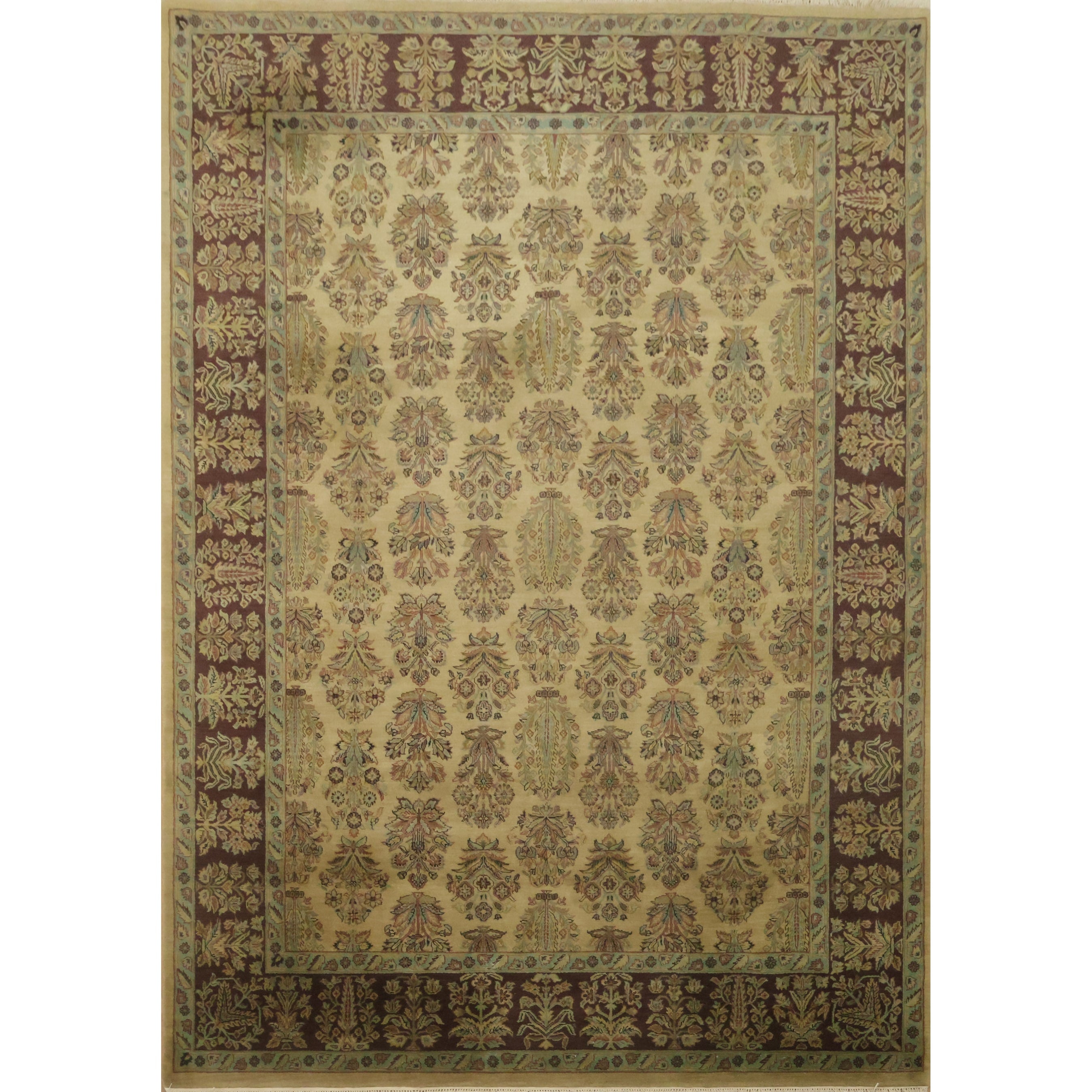 Hand Knotted Oriental 100 Wool Carpet Traditional All Over Beige Ivories Agra Area Rug 10 9 X 7 7