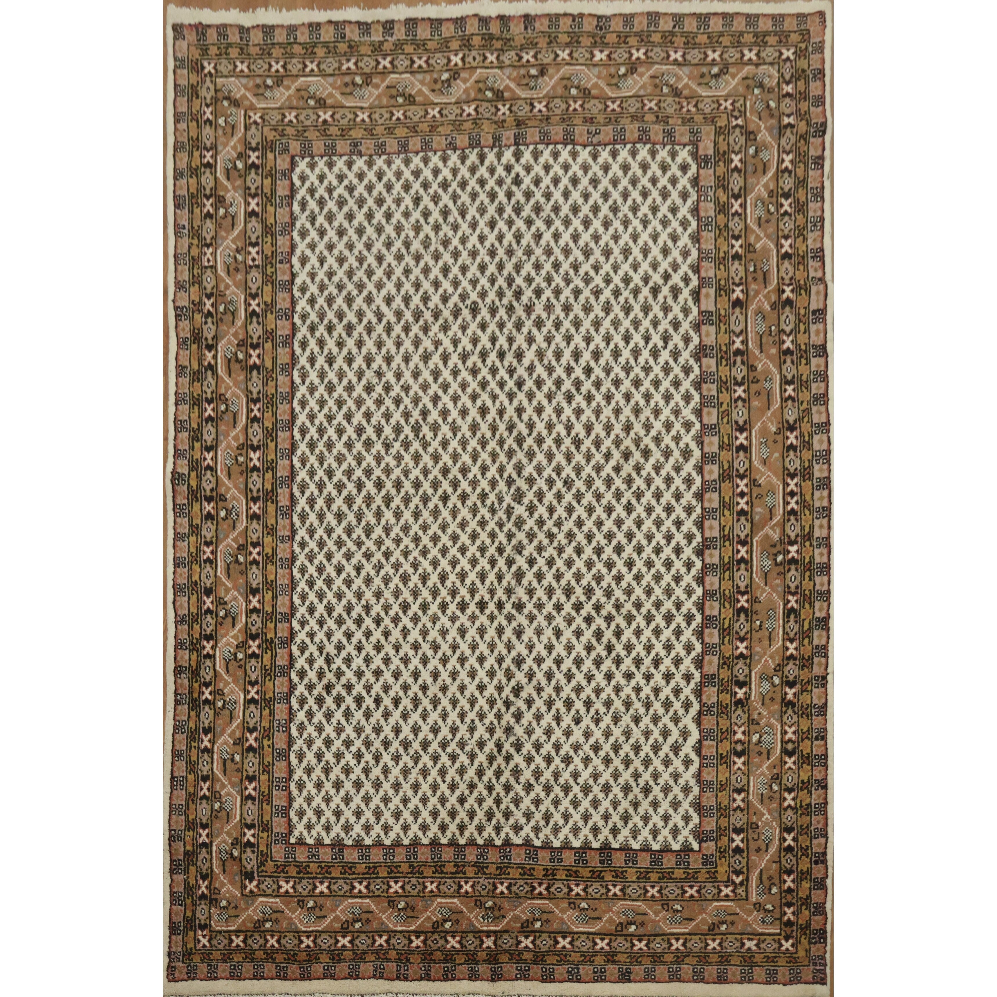 Hand Knotted Oriental 100 Wool Carpet Traditional All Over Beige Ivories Botemir Area Rug 9 5 X 6 4