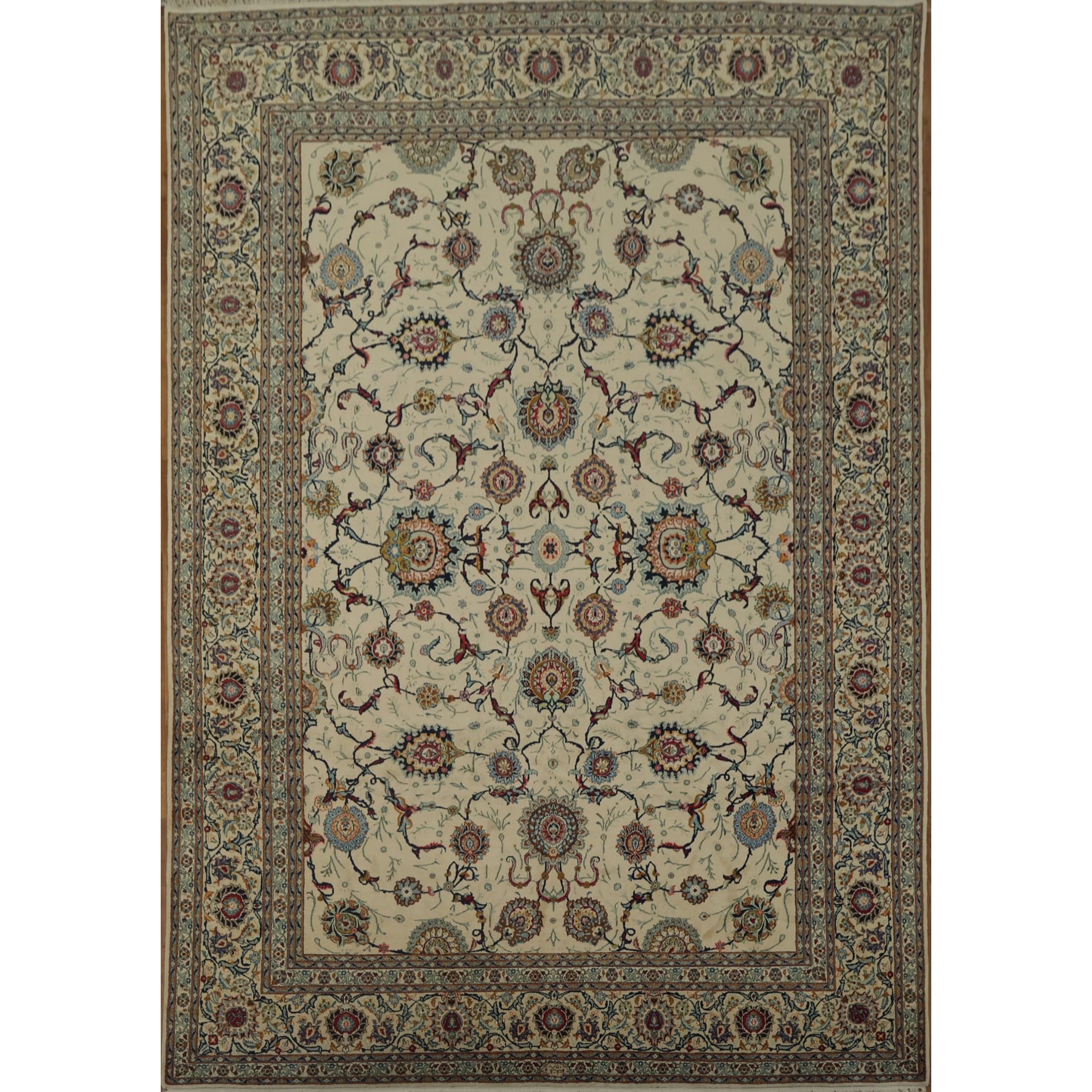 Hand Knotted Oriental 100 Wool Carpet Traditional All Over Beige Ivories Kashan Area Rug 13 7 X 9 7