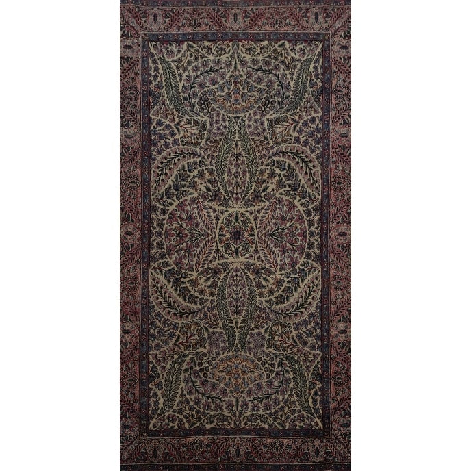 Hand Knotted Oriental 100 Wool Carpet Traditional All Over Beige Ivories Kerman Area Rug 6 5 X 3 7