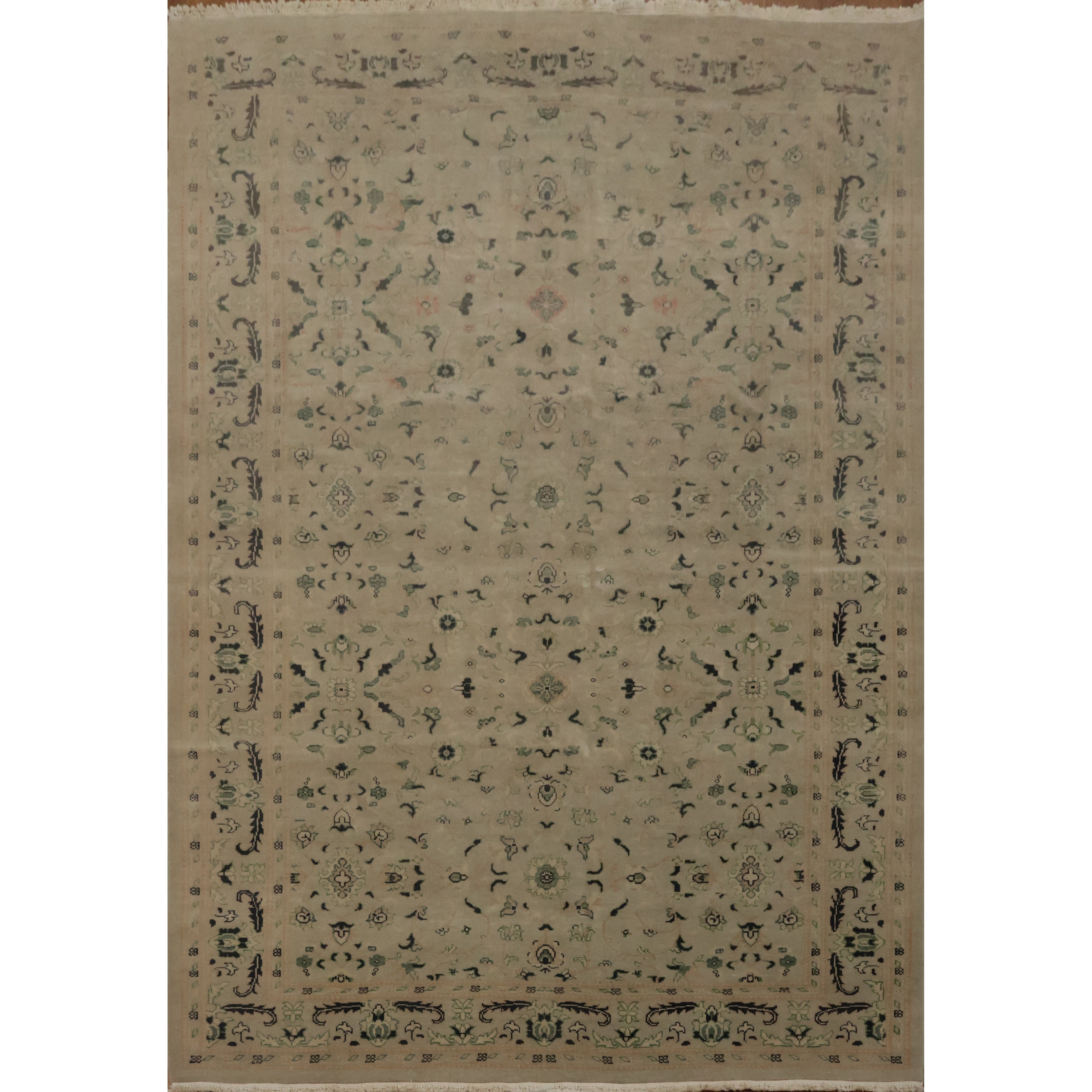 Hand Knotted Oriental 100 Wool Carpet Traditional All Over Beige Ivories Ziegler Area Rug 8 9 X 6 1