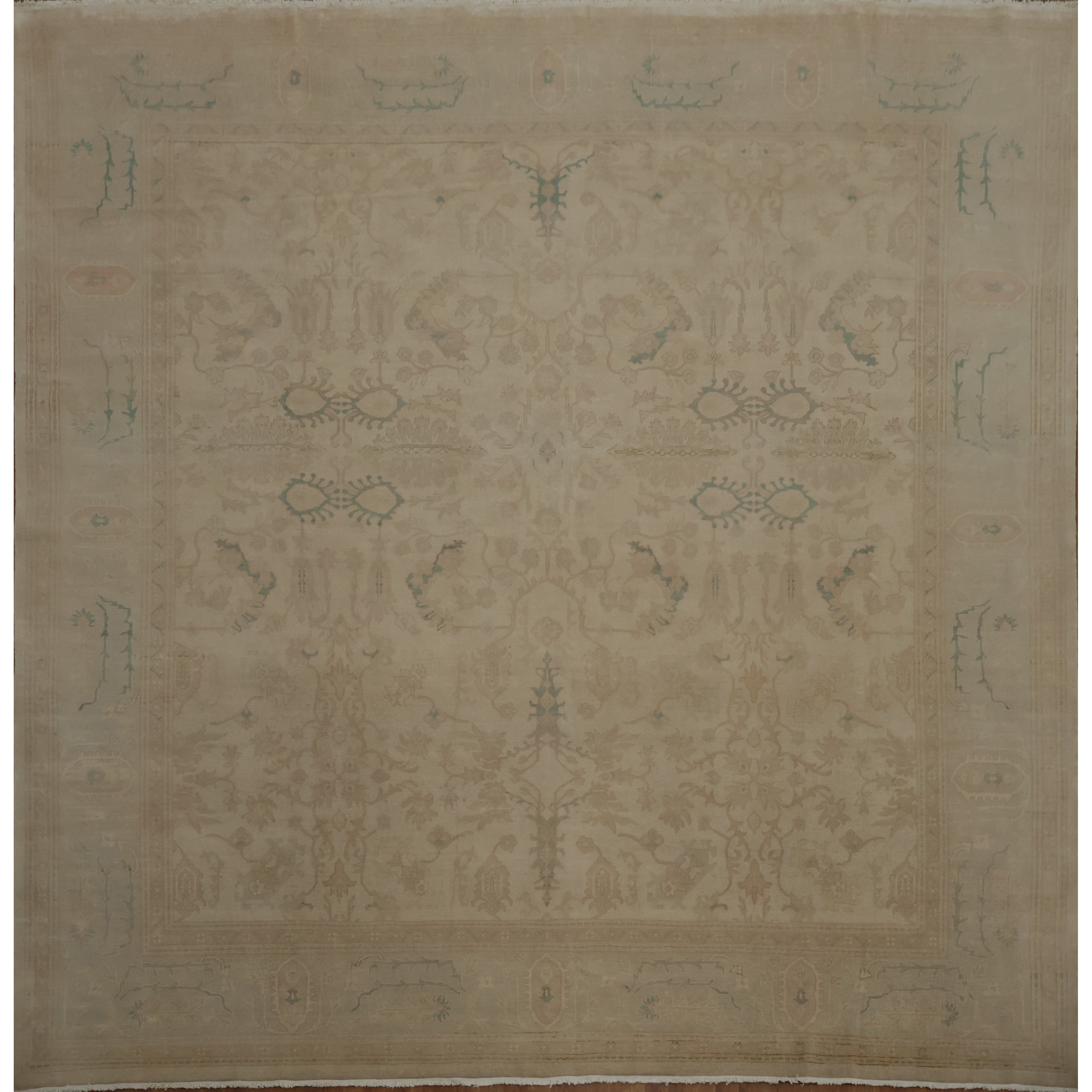 Hand Knotted Oriental 100 Wool Carpet Traditional All Over Beige Ivories Ziegler Area Rug 12 10 X 12 6