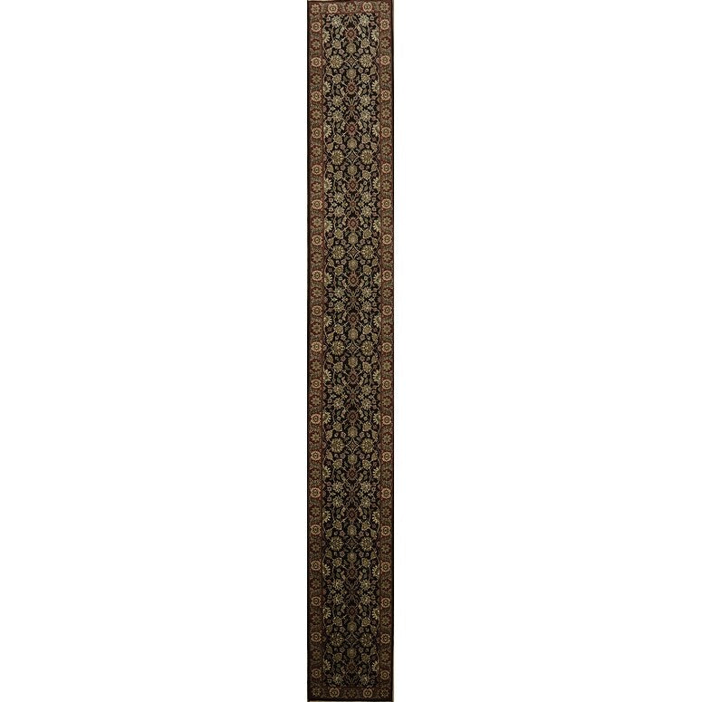 Hand Knotted Oriental 100 Wool Carpet Traditional All Over Black Agra Runner Rug 21 7 X 2 8