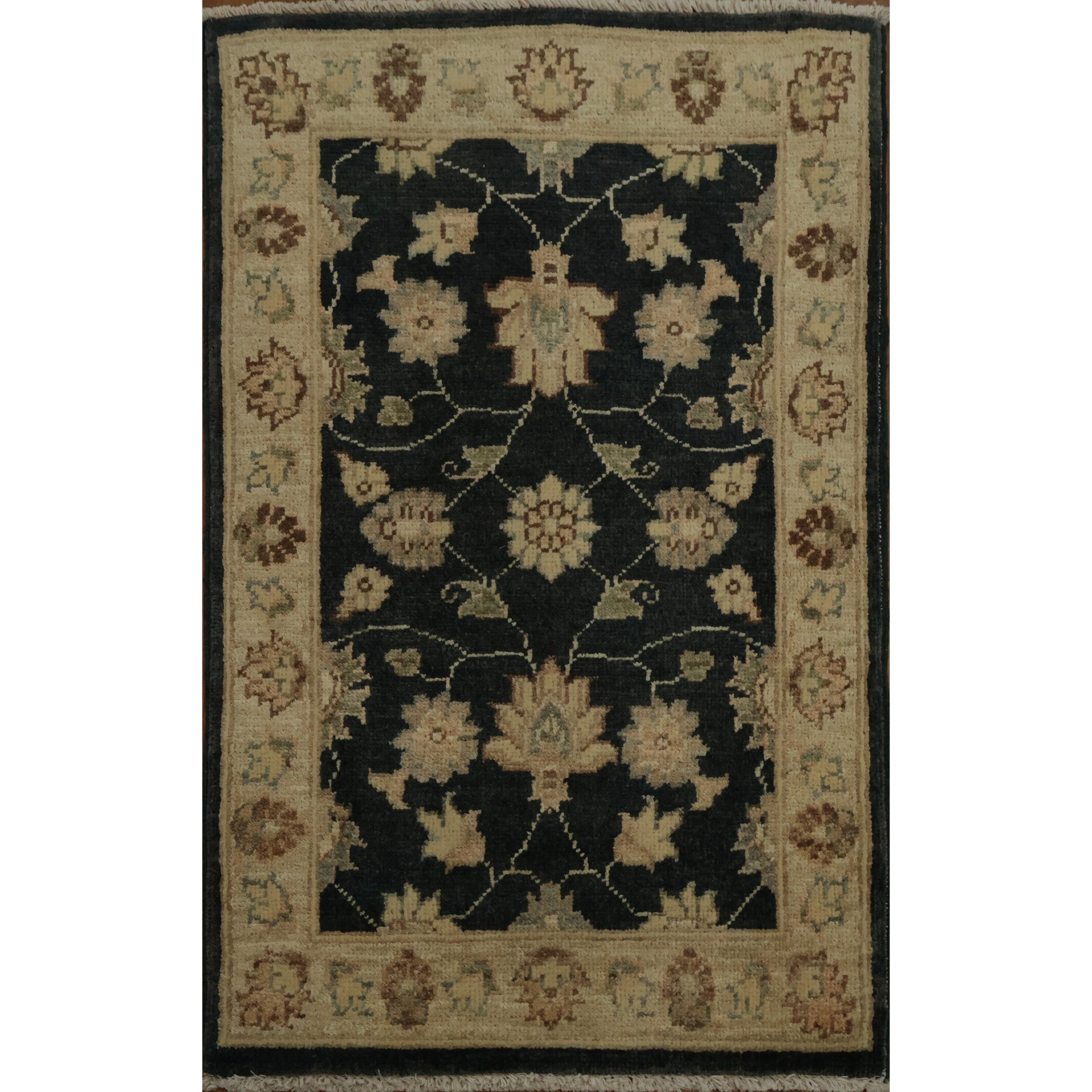 Hand Knotted Oriental 100 Wool Carpet Traditional All Over Black Peshawar Area Rug 2 11 X 1 10