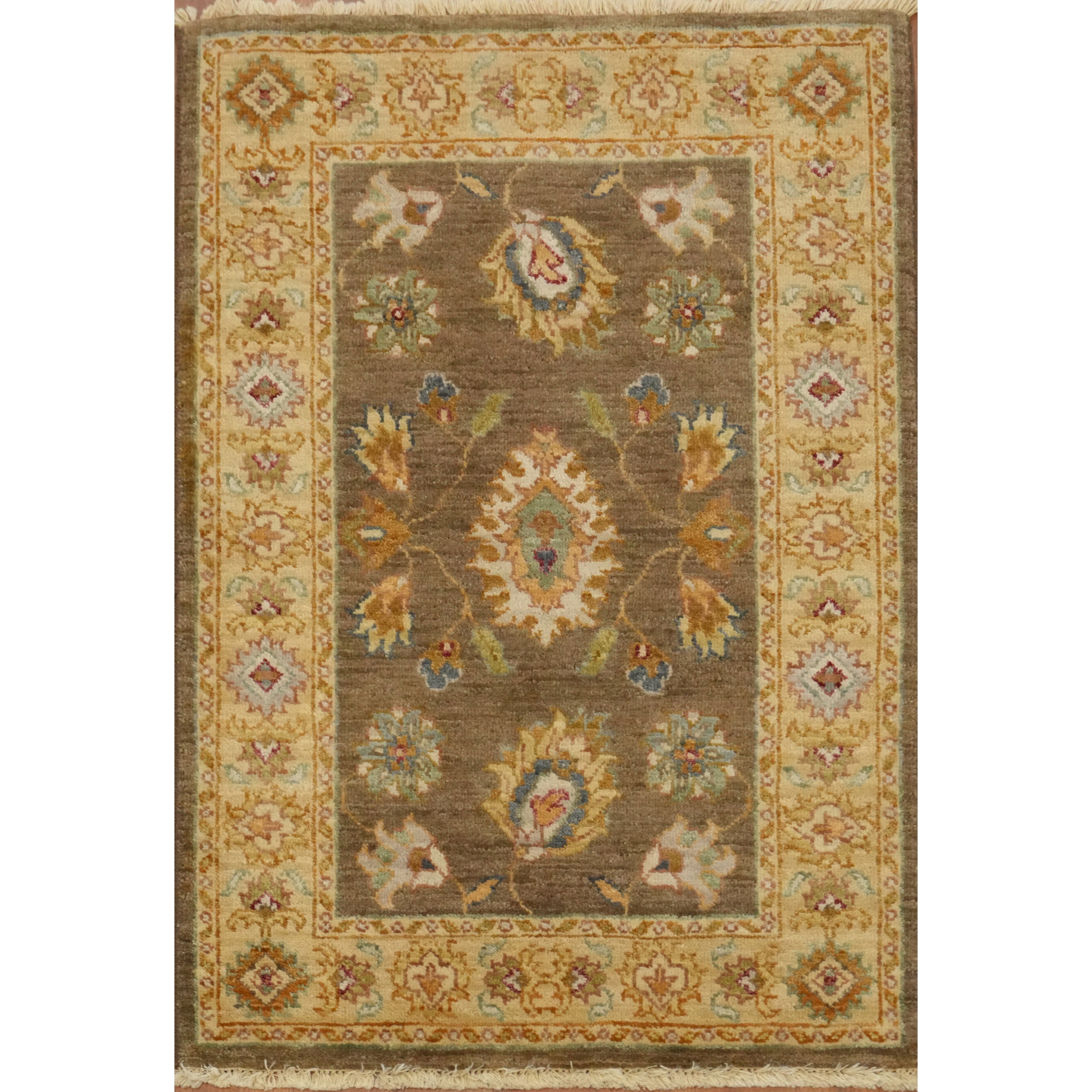 Hand Knotted Oriental 100 Wool Carpet Traditional All Over Brown Peshawar Area Rug 3 3 X 2 1
