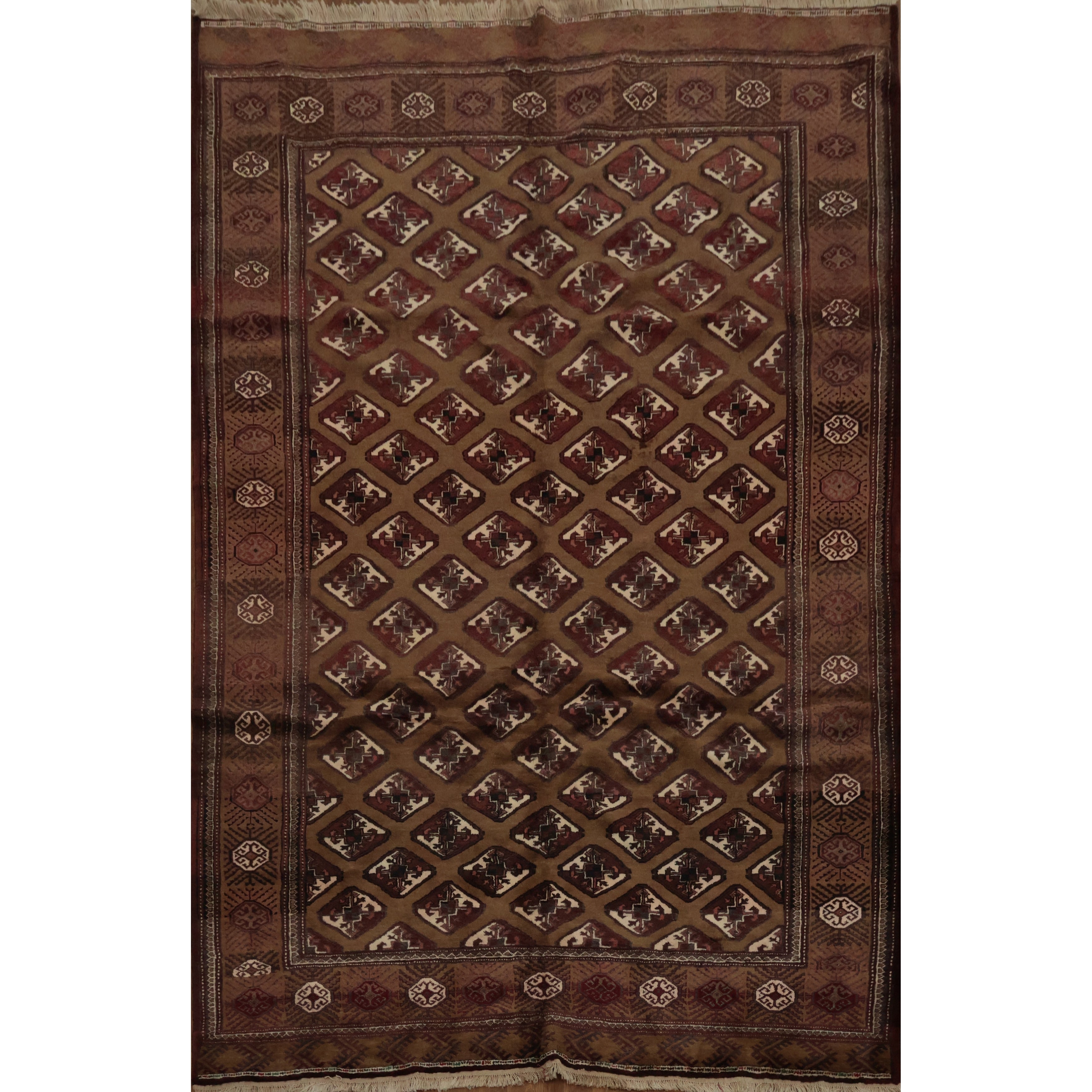 Hand Knotted Oriental 100 Wool Carpet Traditional All Over Brown Turkoman Area Rug 10 6 X 6 10