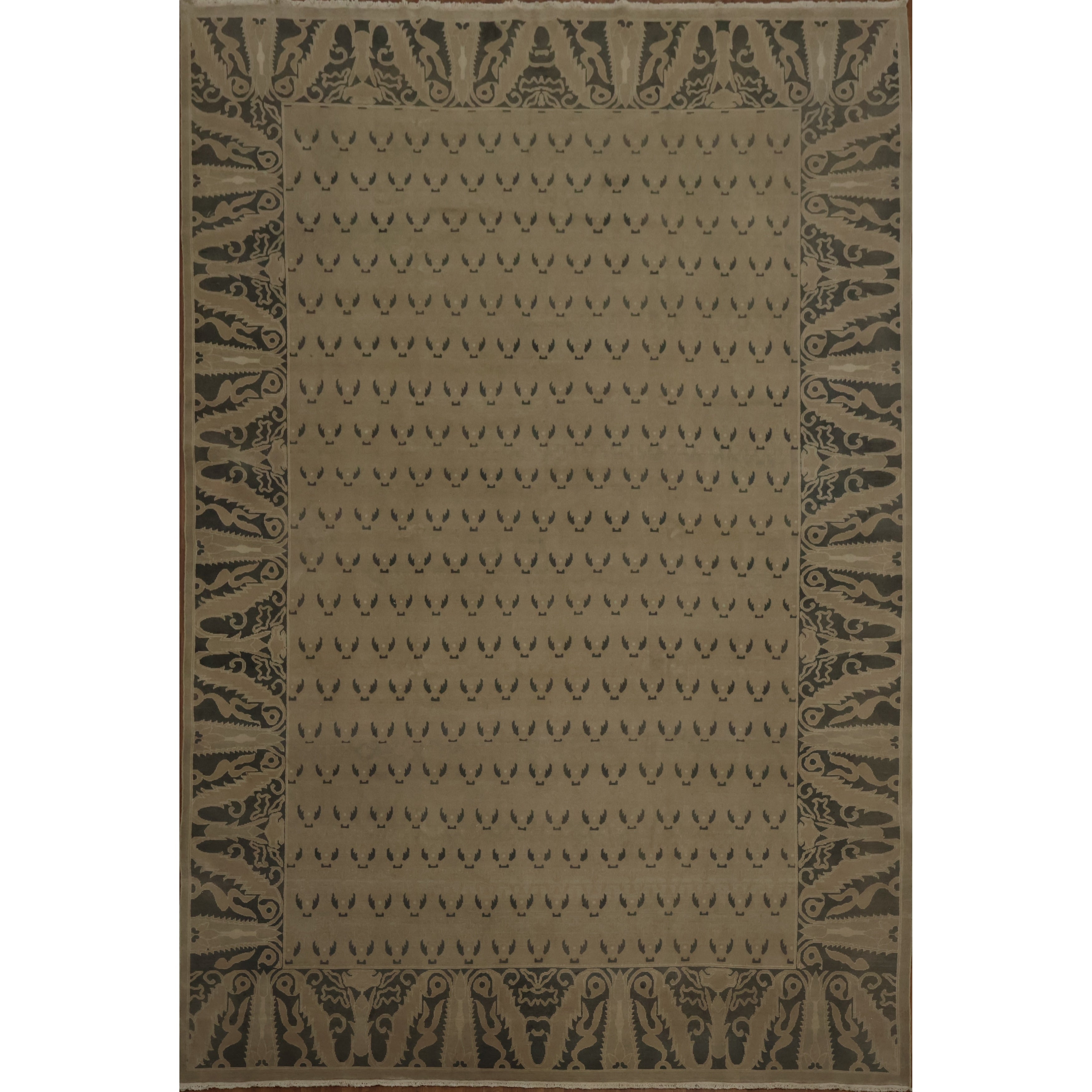 Hand Knotted Oriental 100 Wool Carpet Traditional All Over Brown Ziegler Area Rug 14 9 X 9 11