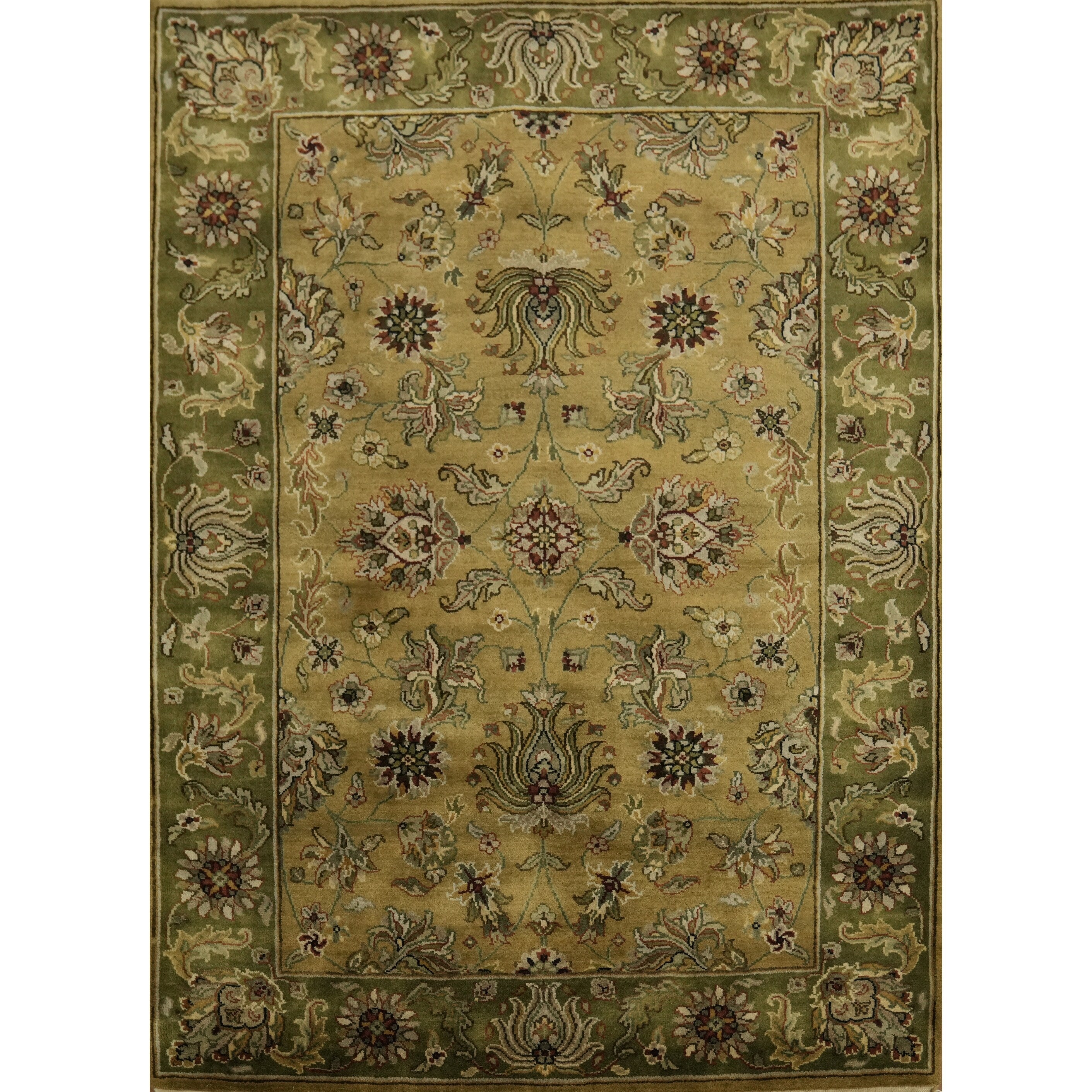 Hand Knotted Oriental 100 Wool Carpet Traditional All Over Green Agra Area Rug 5 9 X 4 2