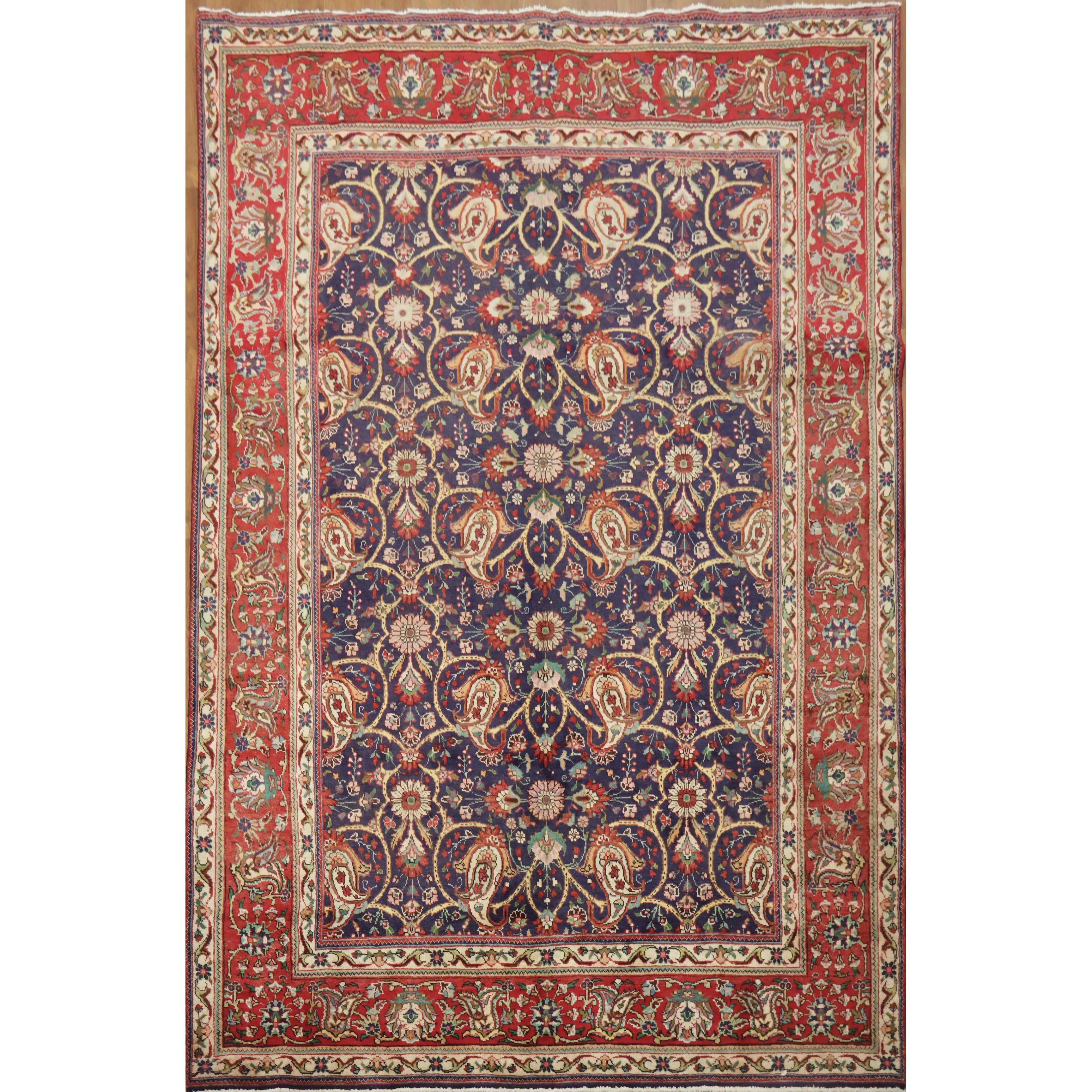 Hand Knotted Oriental 100 Wool Carpet Traditional All Over Navy Blue Blues Tabriz Area Rug 9 9 X 6 5