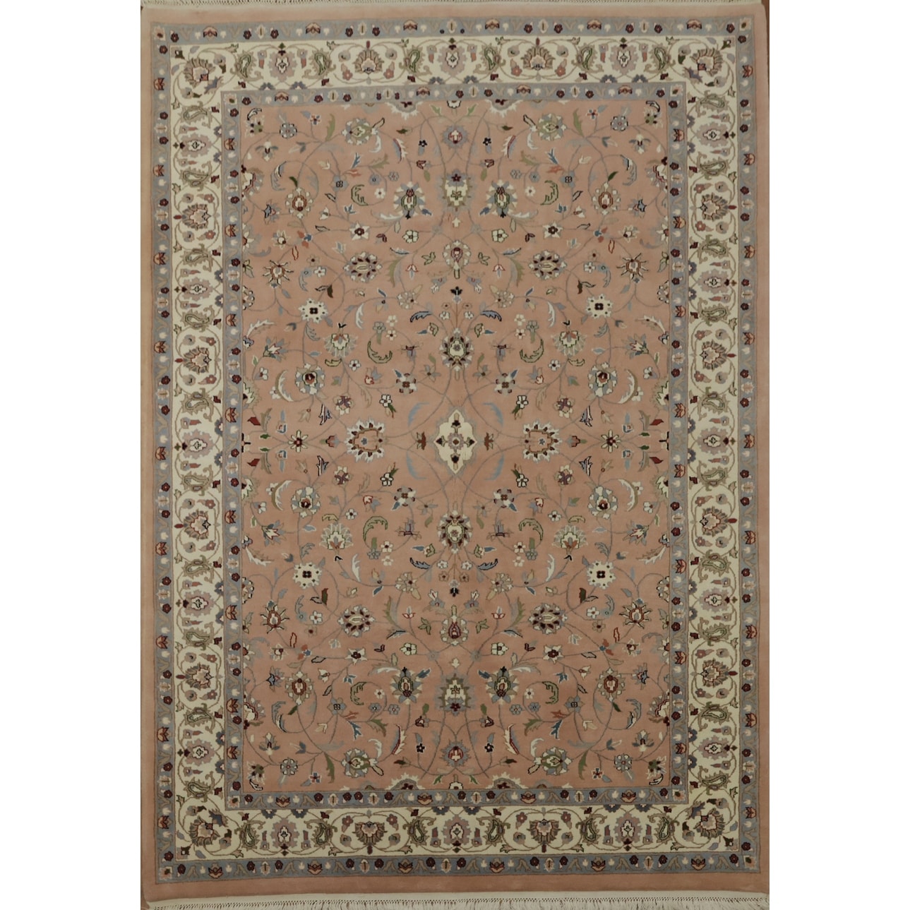 Hand Knotted Oriental 100 Wool Carpet Traditional All Over Pink Kashan Area Rug 8 11 X 6 2