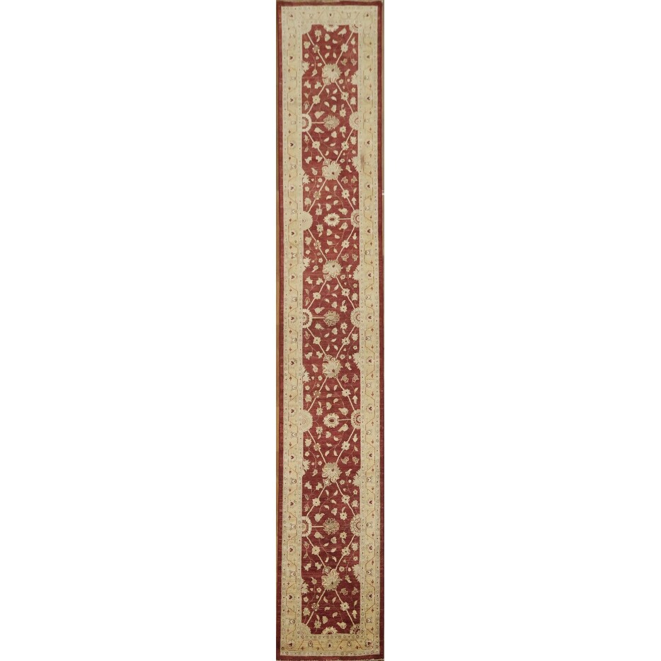 Hand Knotted Oriental 100 Wool Carpet Traditional All Over Red Peshawar Runner Rug 17 3 X 2 10