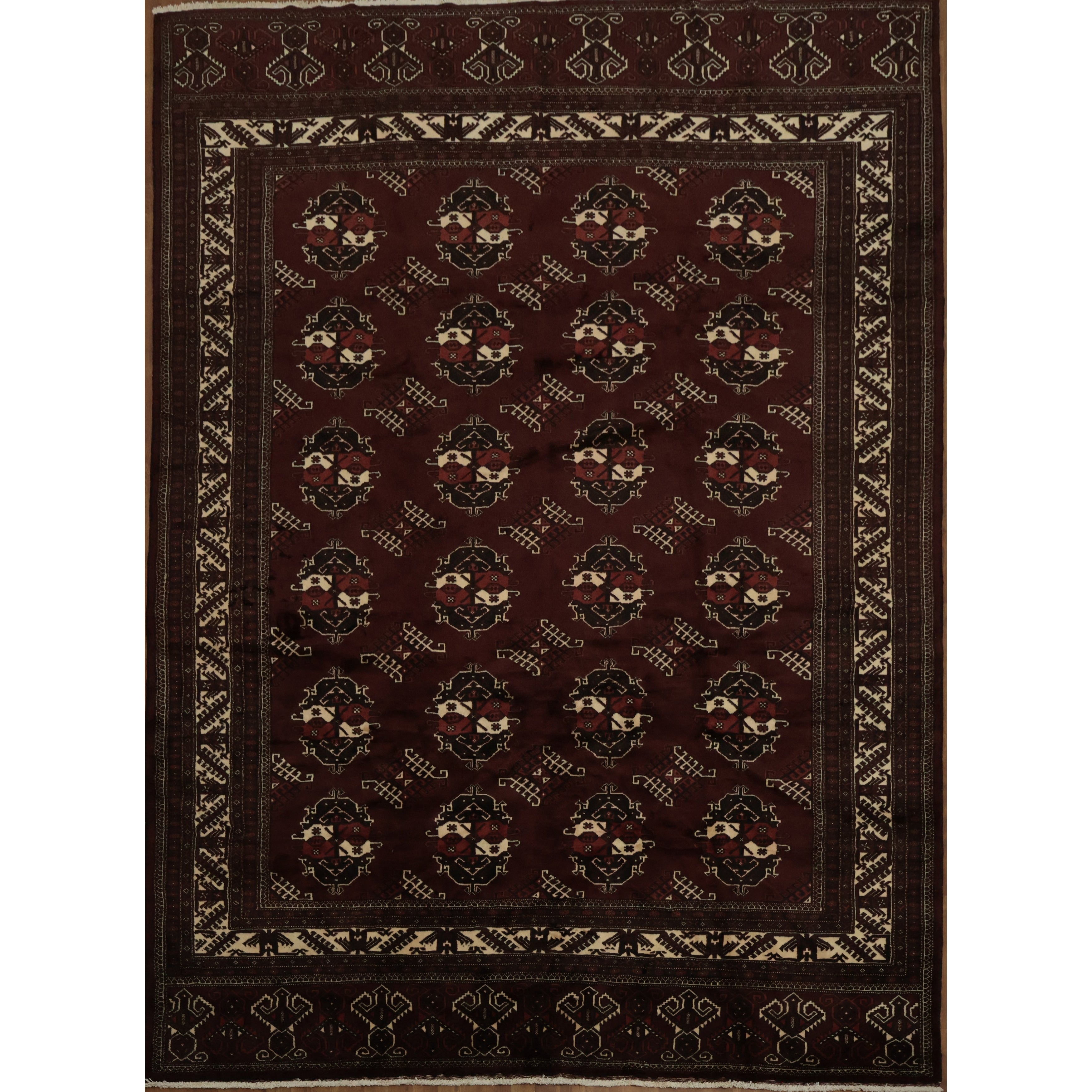Hand Knotted Oriental 100 Wool Carpet Traditional All Over Red Turkoman Area Rug 12 3 X 9 0