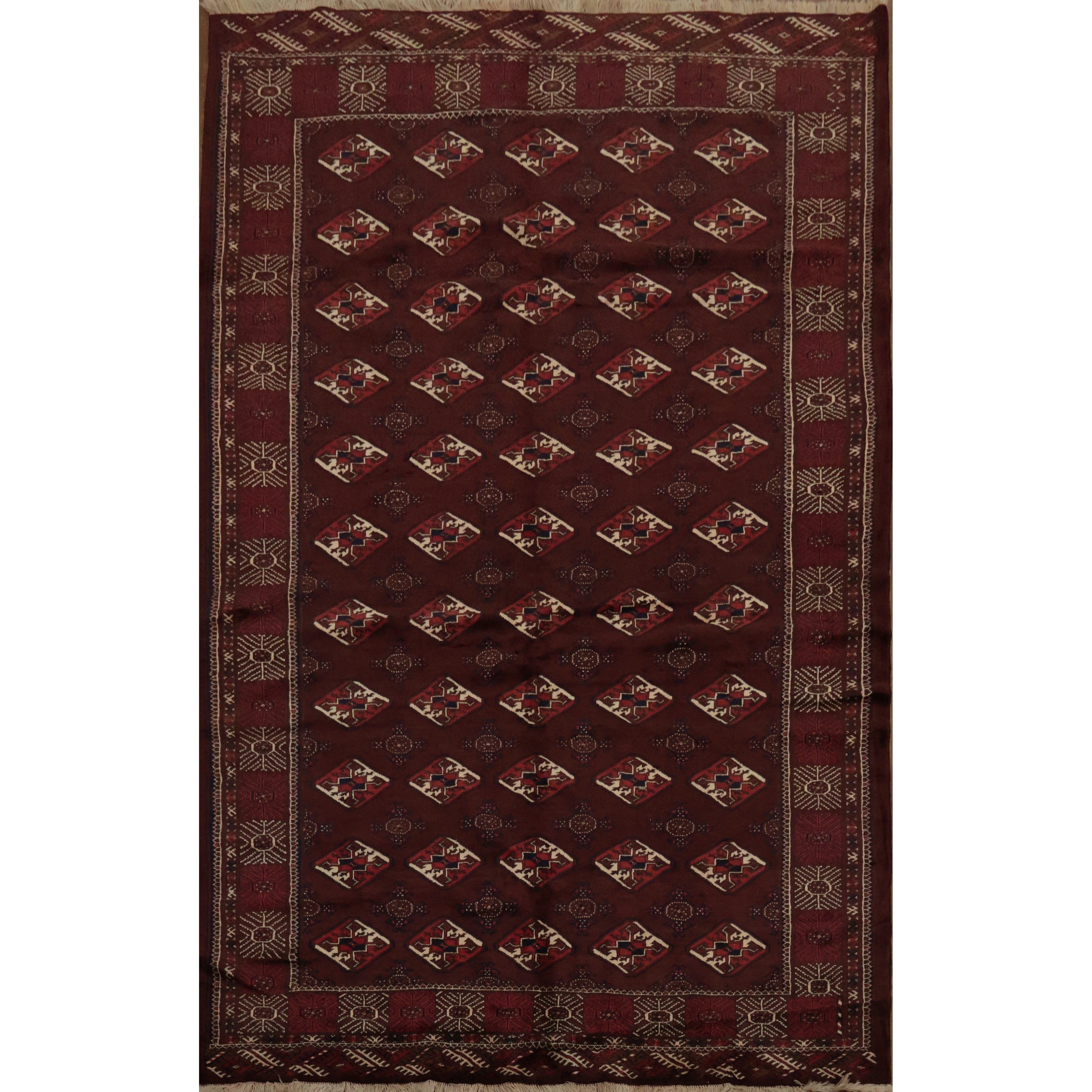 Hand Knotted Oriental 100 Wool Carpet Traditional All Over Red Turkoman Area Rug 11 5 X 7 3