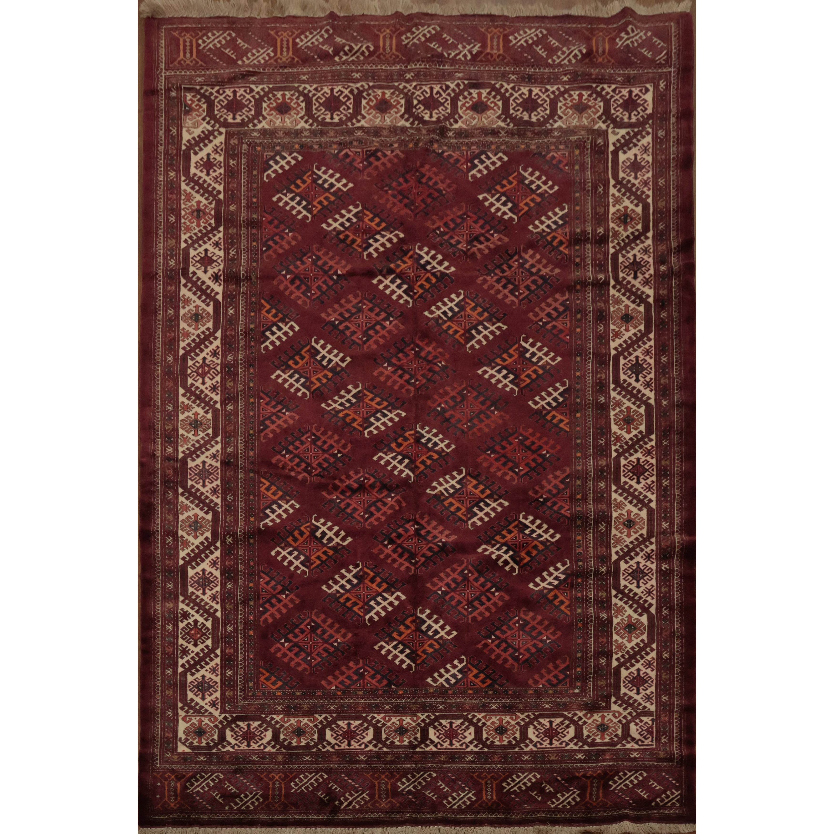 Hand Knotted Oriental 100 Wool Carpet Traditional All Over Red Turkoman Area Rug 11 4 X 7 7