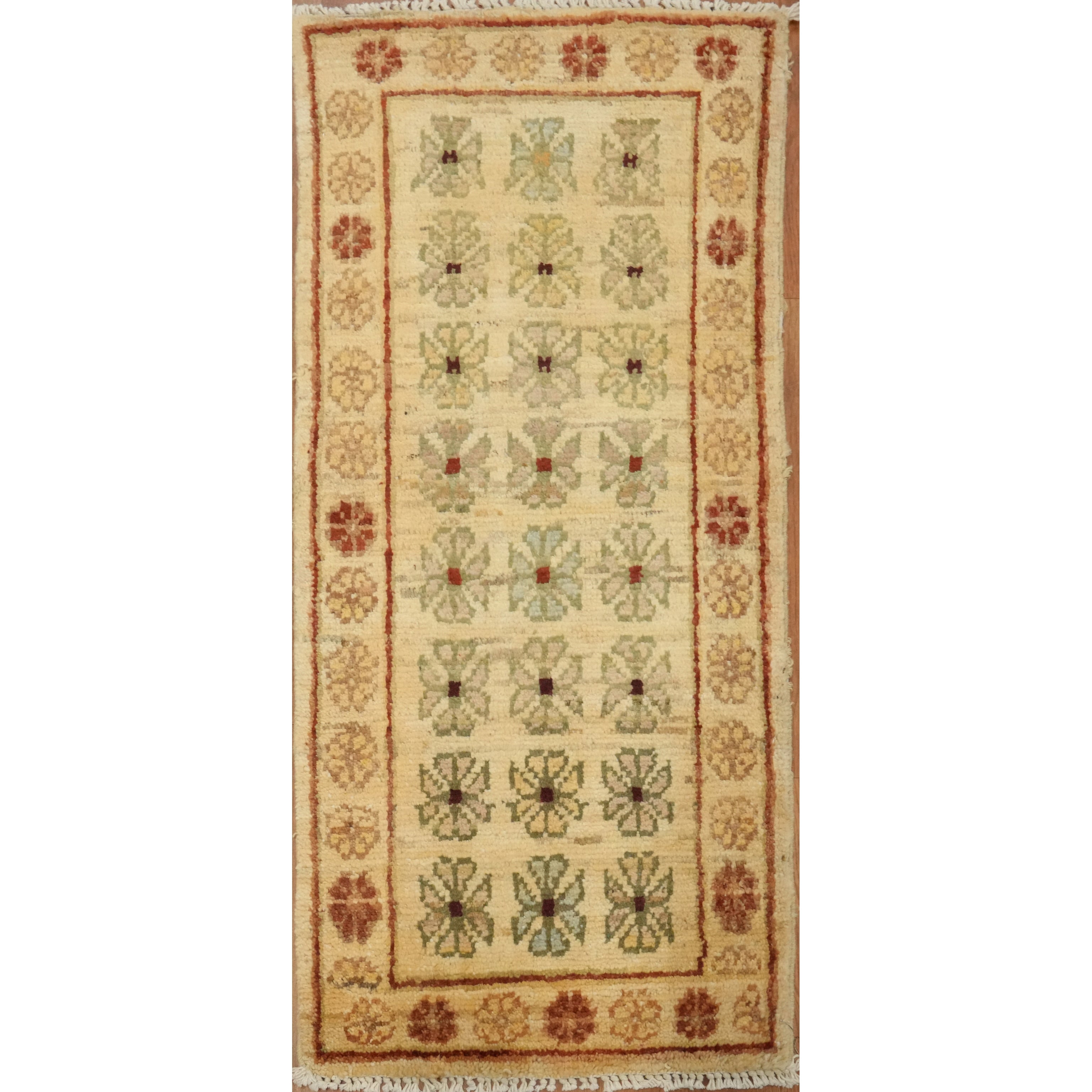 Hand Knotted Oriental 100 Wool Carpet Traditional All Over Yellow Gold Peshawar Runner Rug 3 3 X 1 6