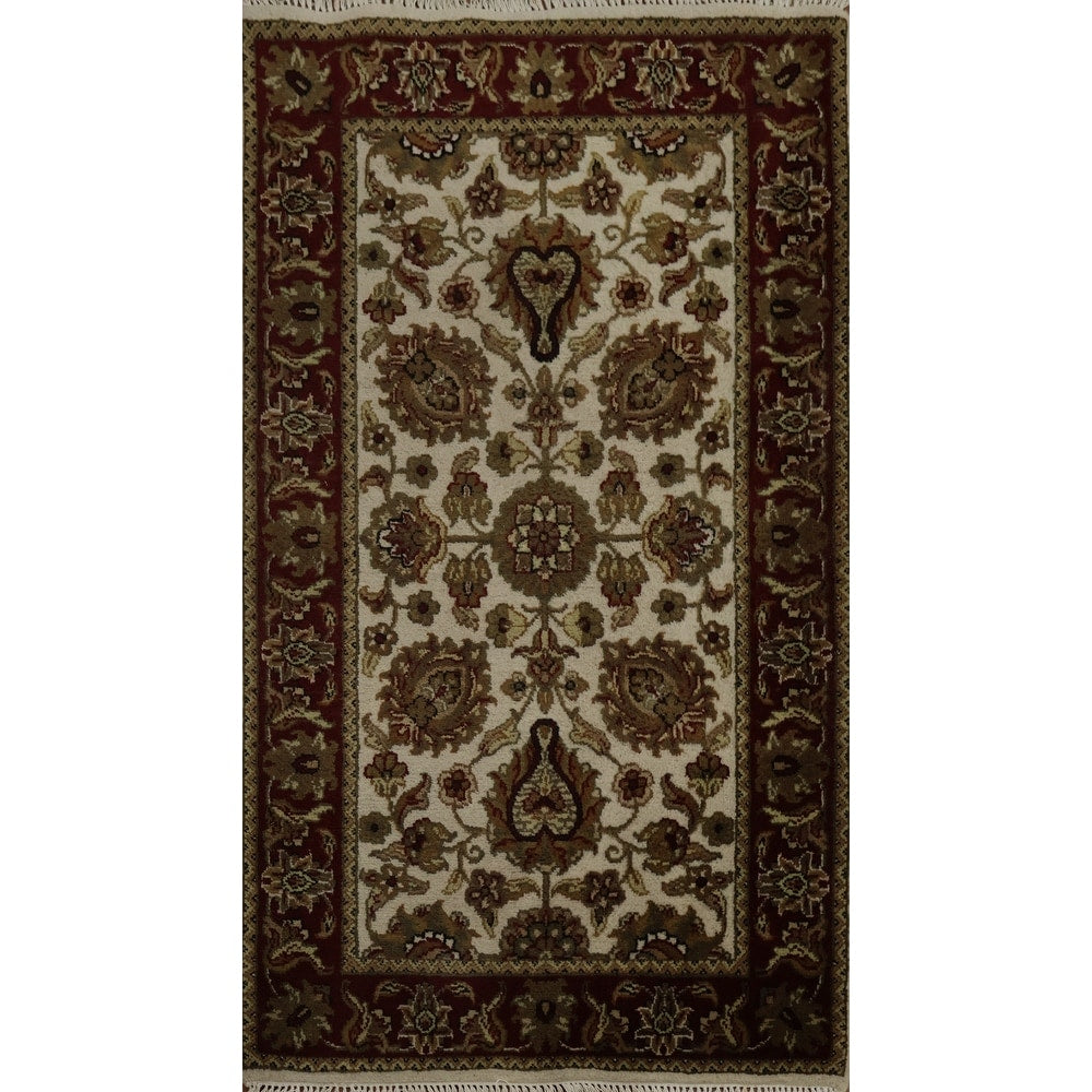 Hand Knotted Oriental 100 Wool Carpet Traditional Floral Beige Ivories Agra Area Rug 5 0 X 3 1