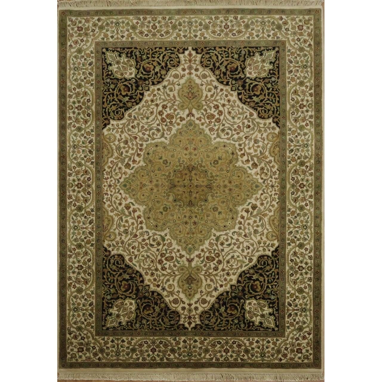 Hand Knotted Oriental 100 Wool Carpet Traditional Floral Beige Ivories Agra Area Rug 8 10 X 6 2