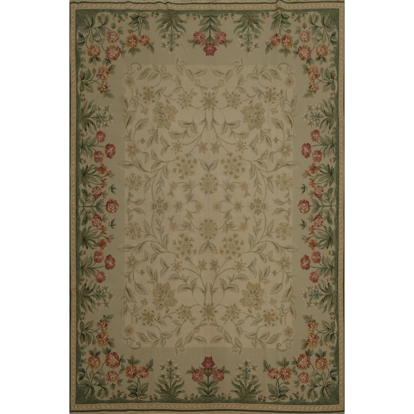 Hand Knotted Oriental 100 Wool Carpet Traditional Floral Beige Ivories Aubusson Area Rug 9 8 X 7 6