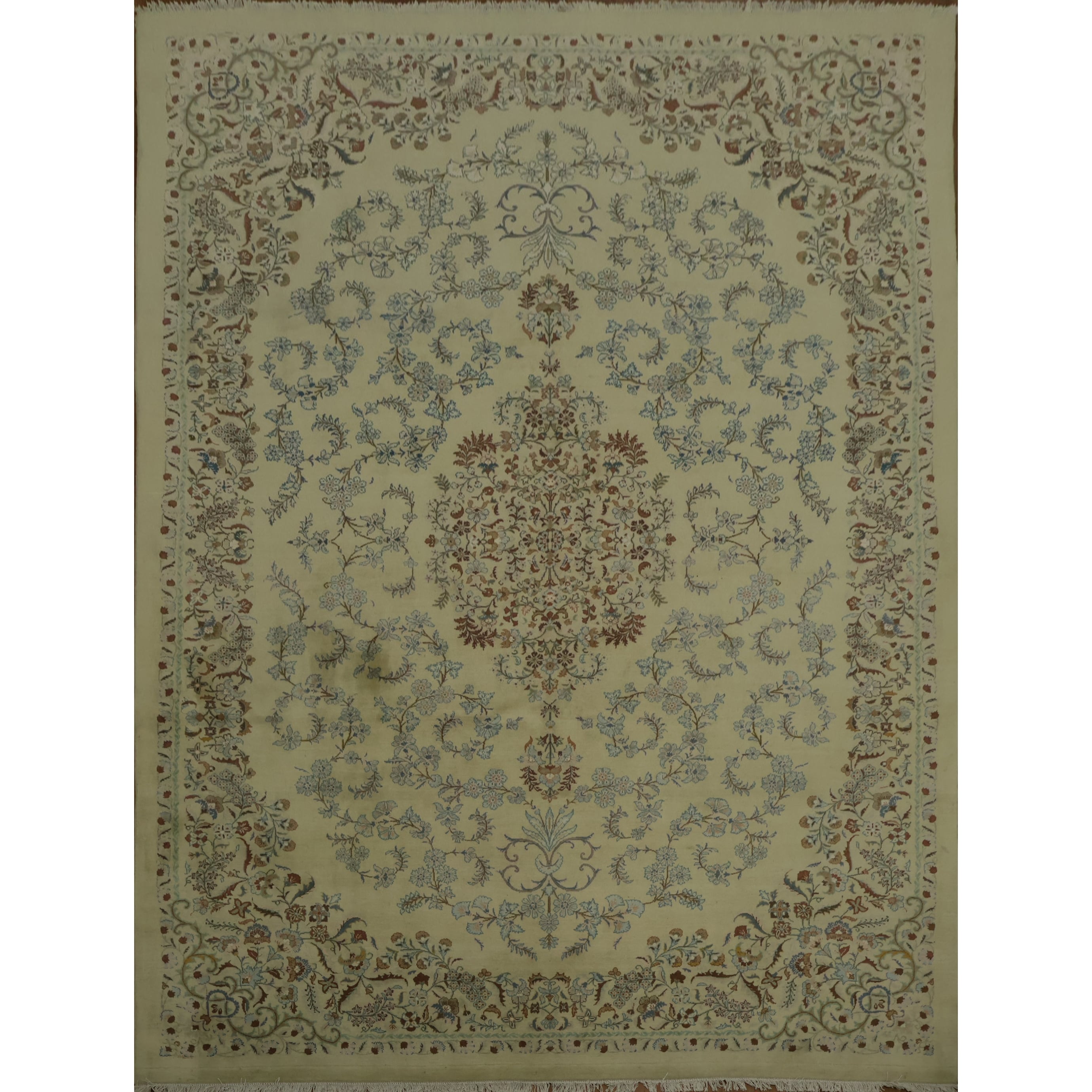 Hand Knotted Oriental 100 Wool Carpet Traditional Floral Beige Ivories Kashan Area Rug 10 10 X 8 2